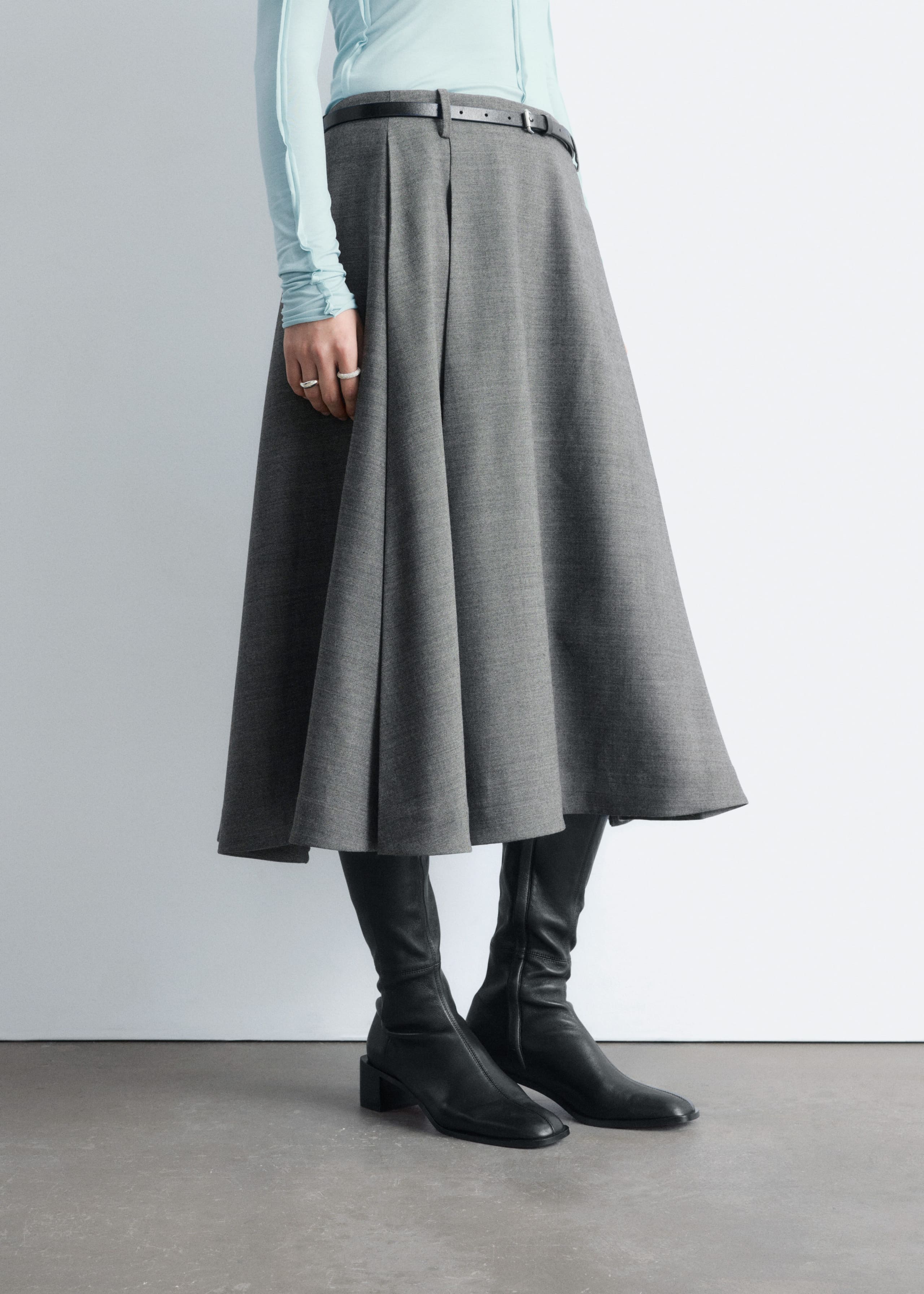 Image of Pleated Wool Midi Skirt