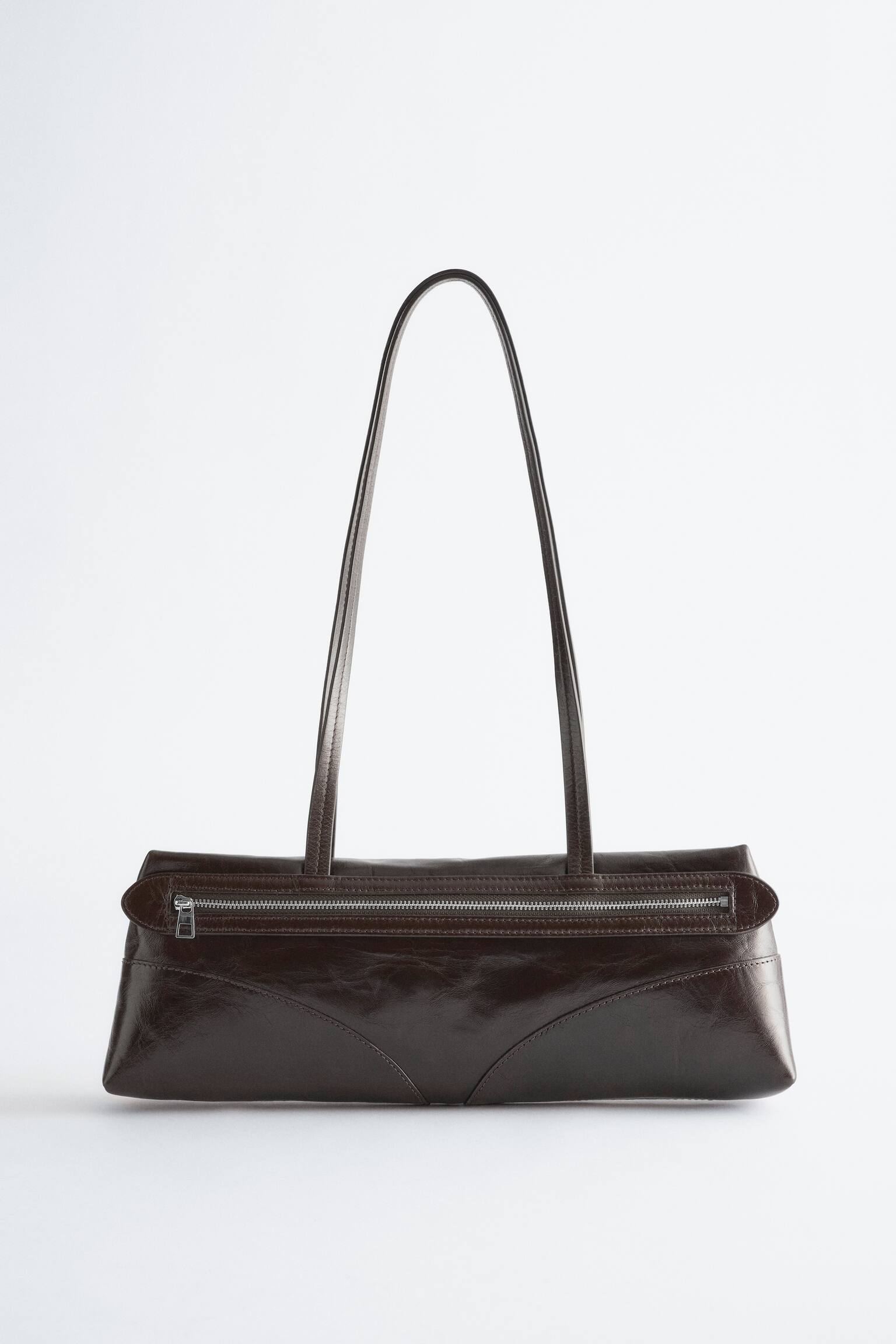 Slim Leather Shoulder Bag - Piel marrón oscuro/Ante verde caqui/Bright Yellow Suede