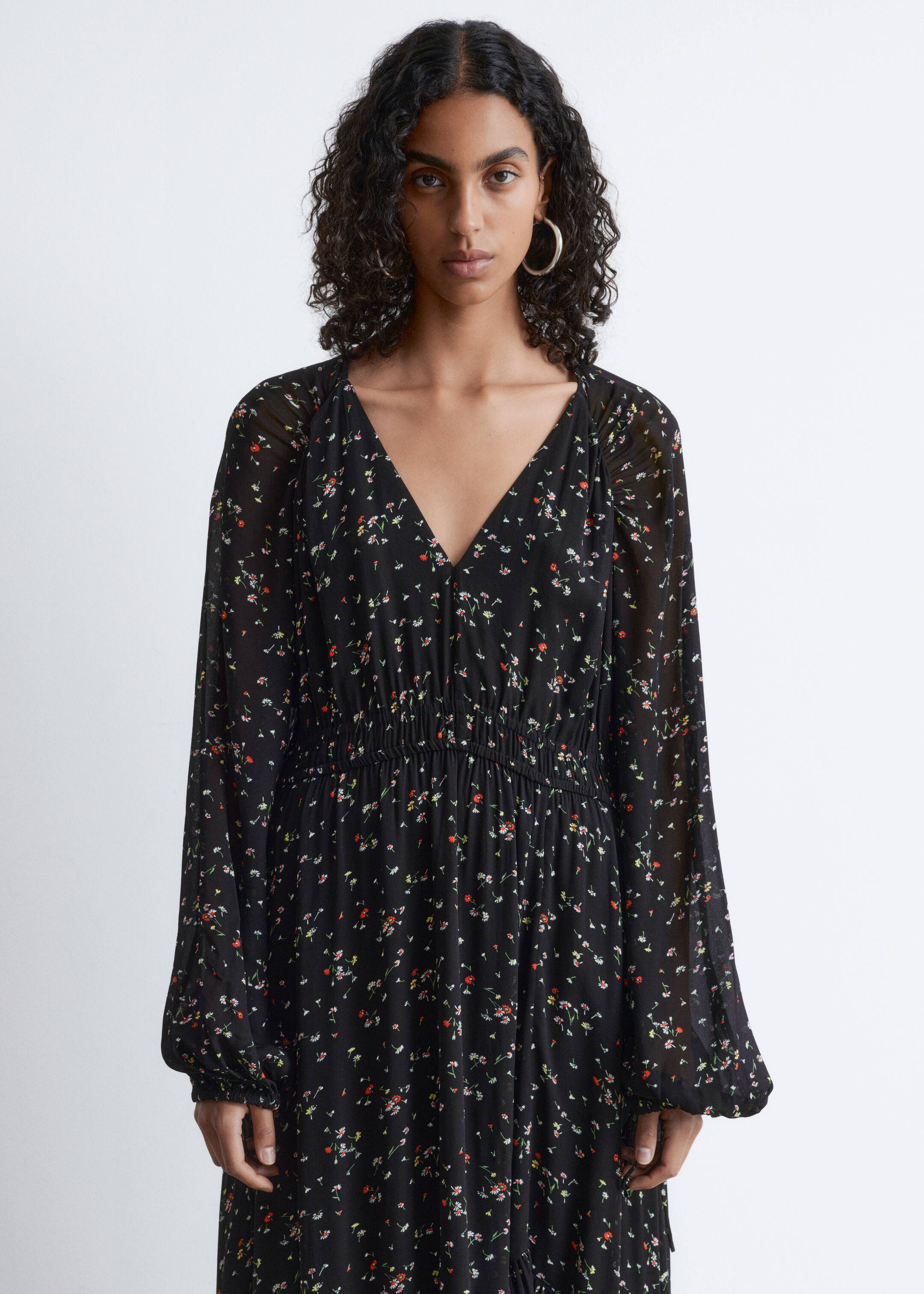 Ver imagen más grande: Maxivestido de manga larga con volantes - Negro/Floral - MUJER | H&M ES 2