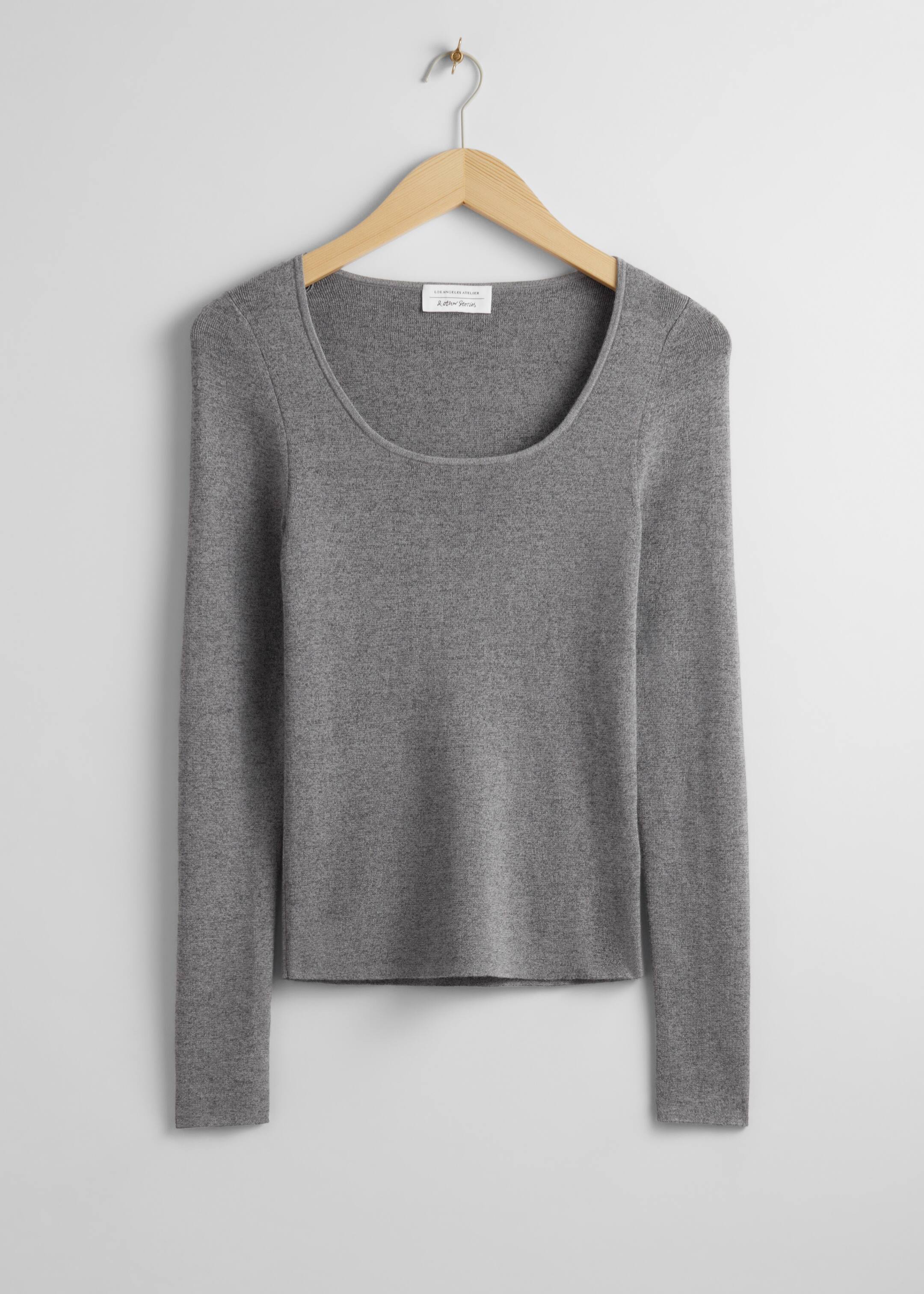 View larger image: Fitted Scoop-Neck Top - Grey - Ladies | H&M GB 1