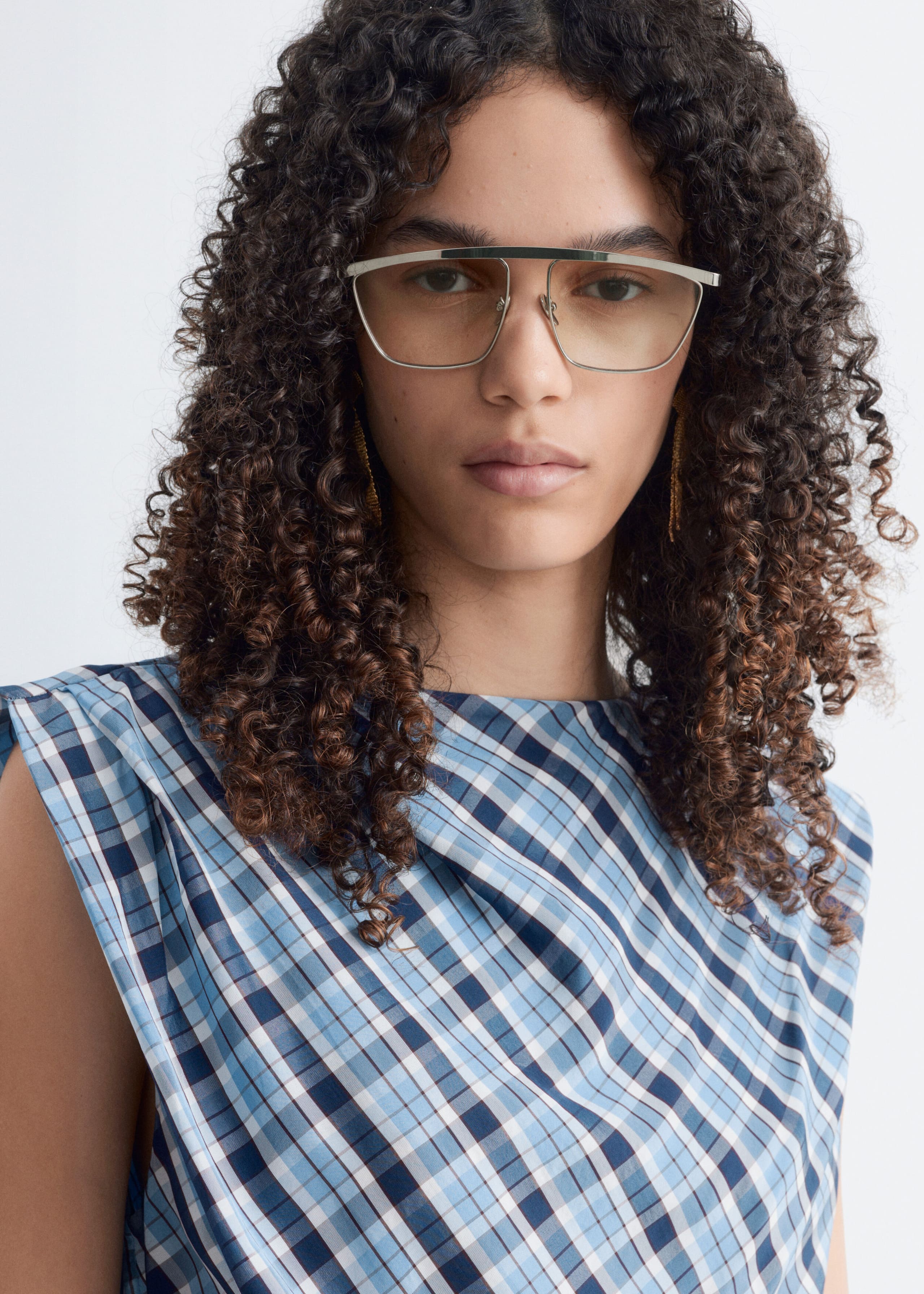 Pleated Jacquard Mini Dress - Blue/Checked - Still Life