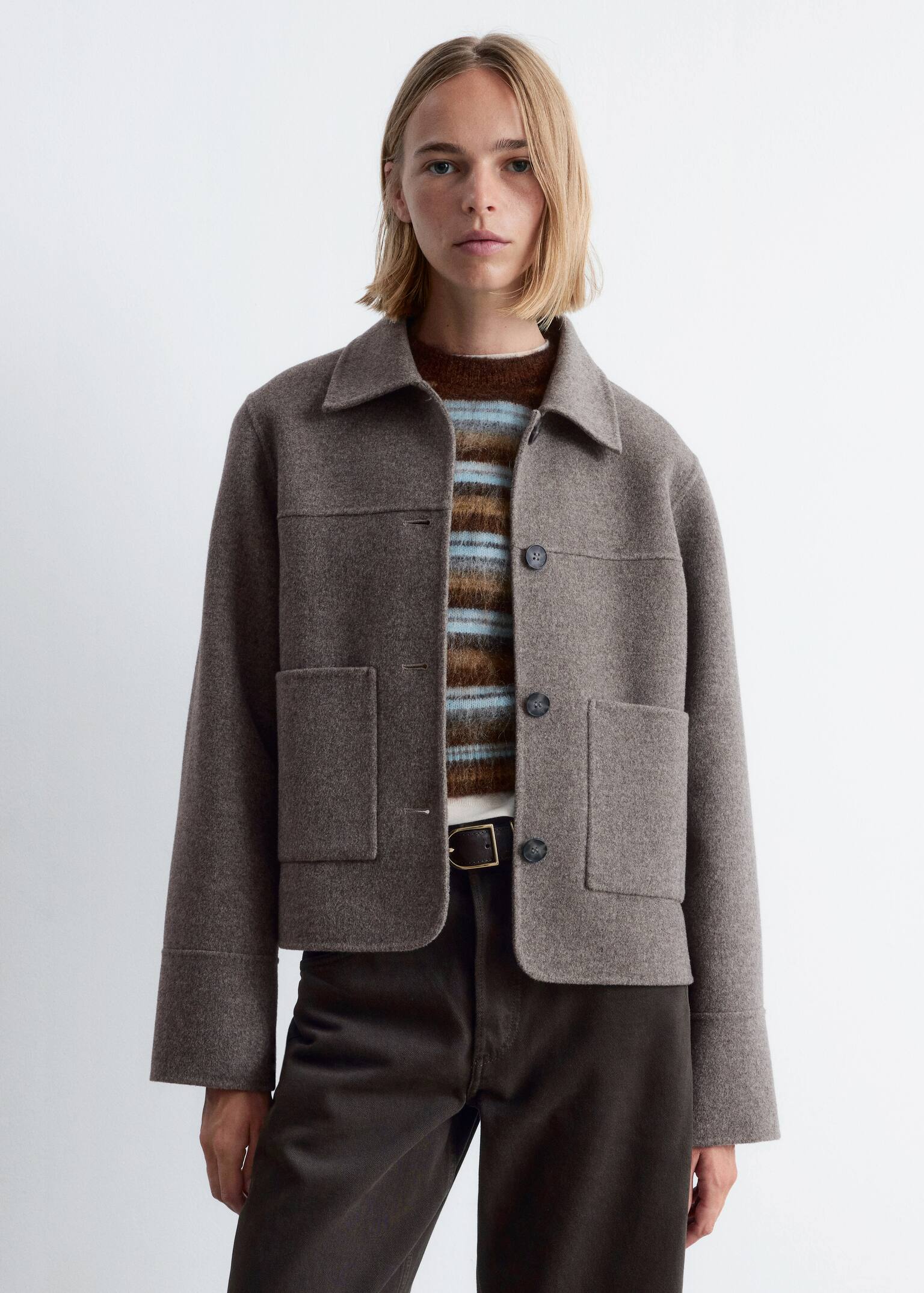 Wolljacke mit Kragen - Grau/Dunkelrot