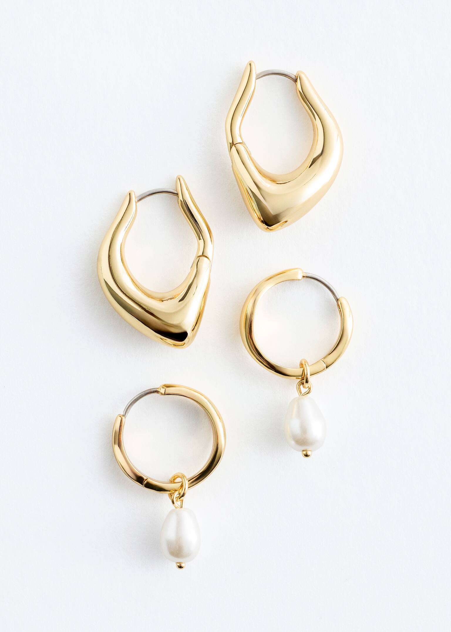 Two-Piece Hoop Earring Set - Gold/White