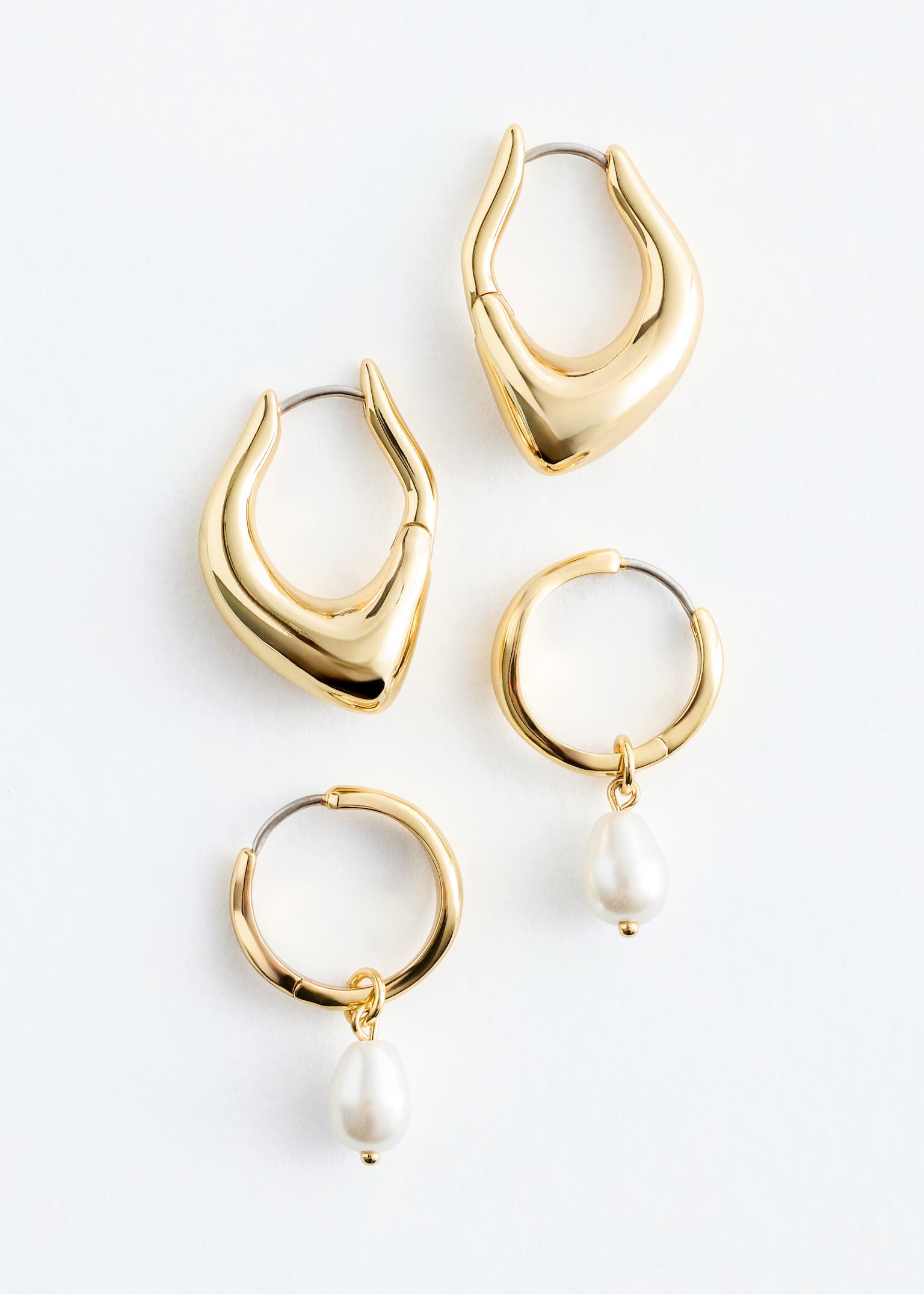 Two-Piece Hoop Earring Set - Gold/White