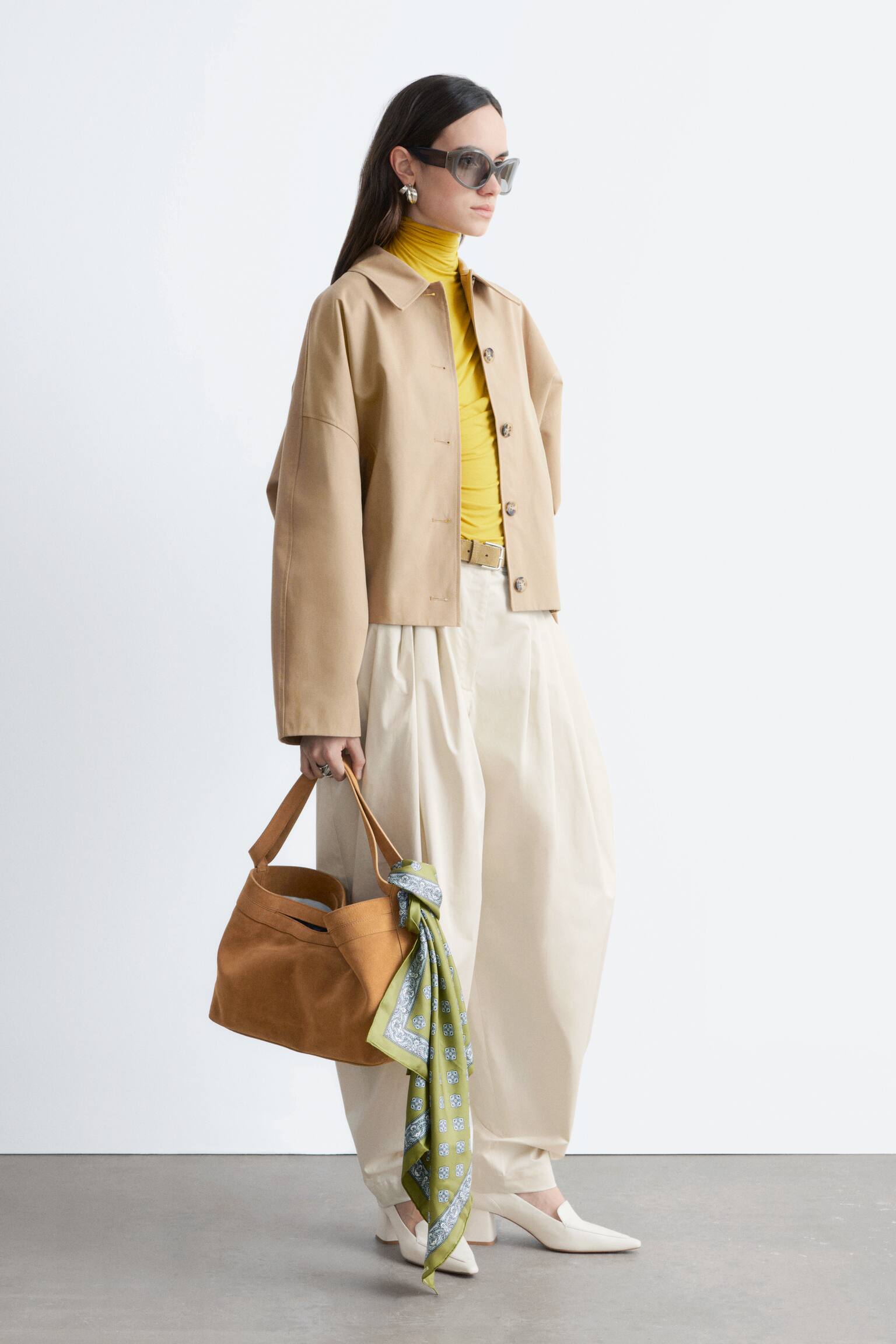 Giacca boxy in cotone - Beige/Marrone scuro - 3