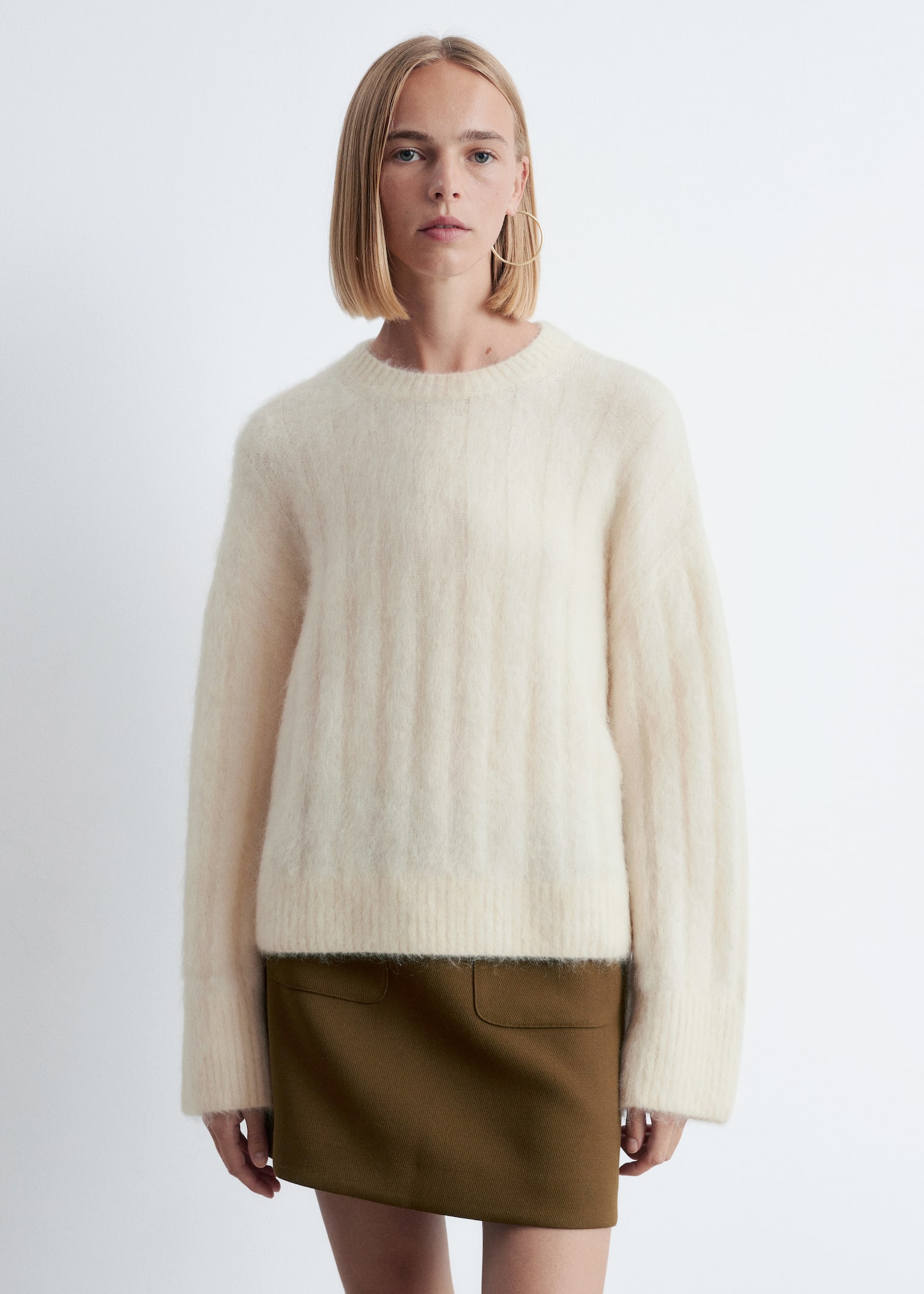 Mohair-Blend Rib-Knit Jumper - Cream