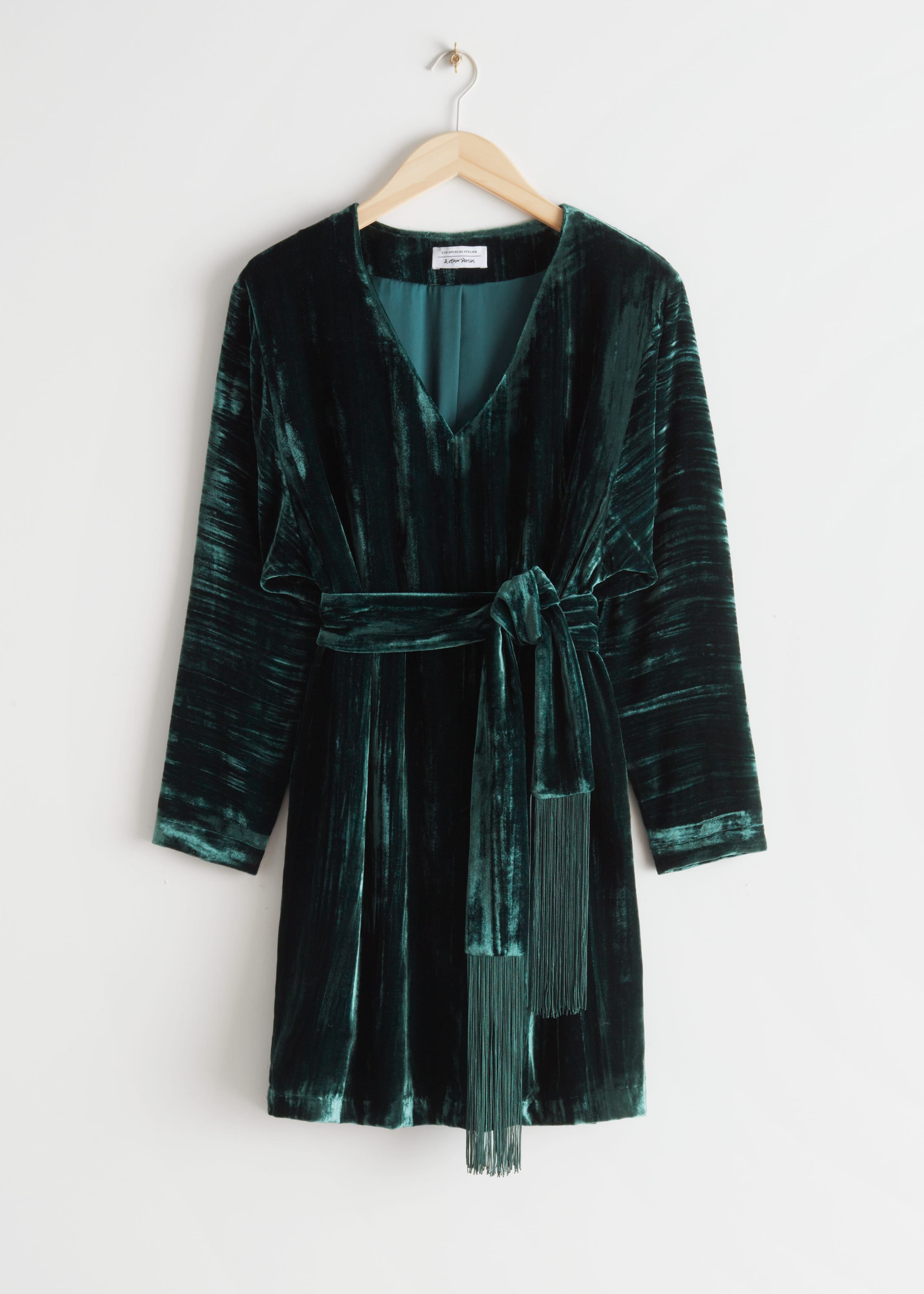 Belted Velvet Mini Dress - Dark Green - Natura morta