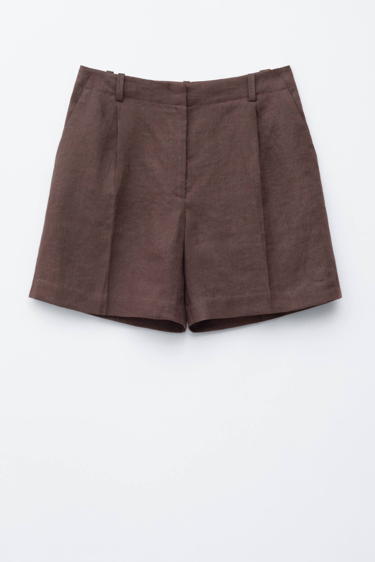 Short ajusté en lin - Marron foncé/Rose poudré/Noir/Beige - 1
