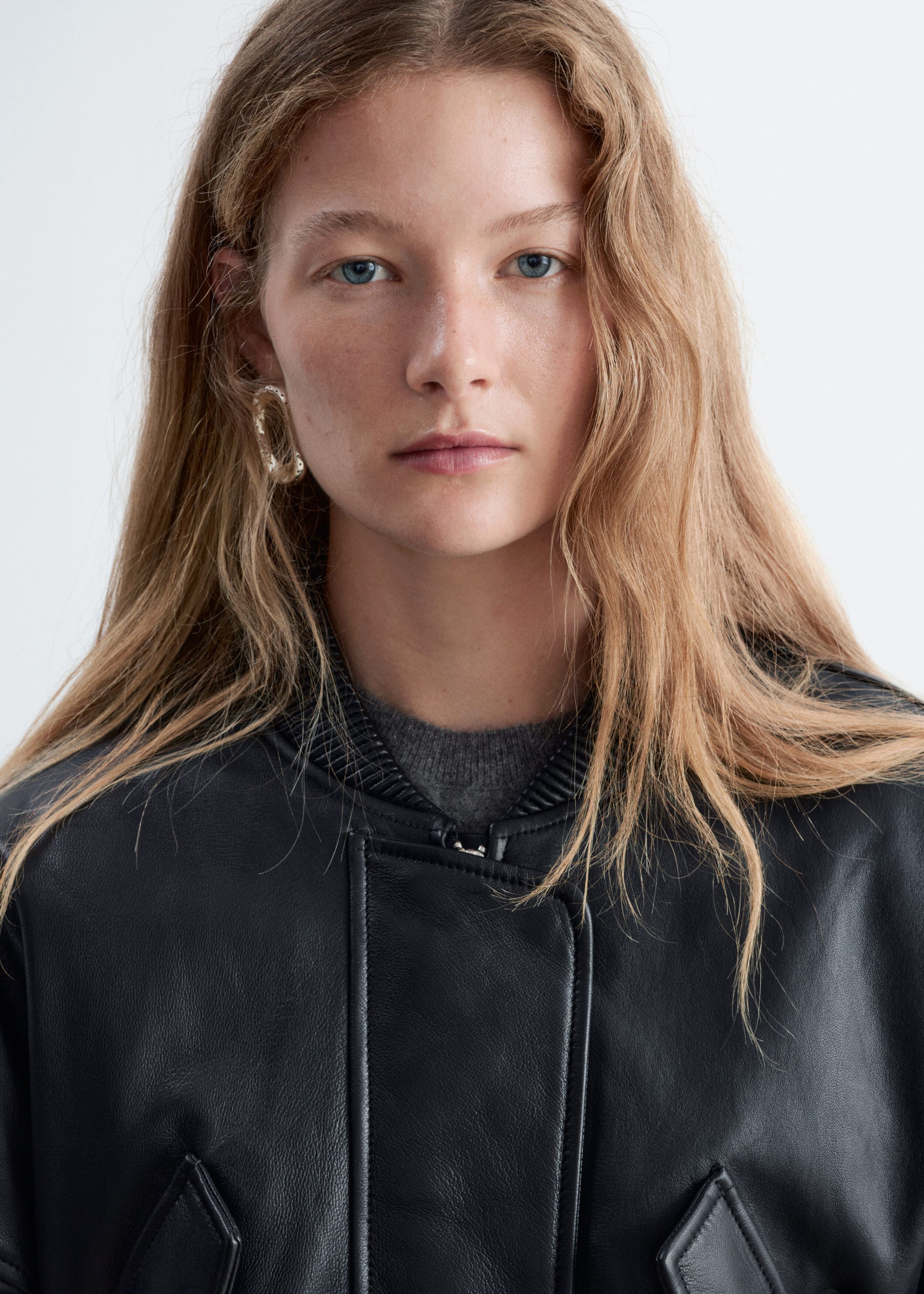 Cropped Leather Bomber Jacket - Black - Lookbook