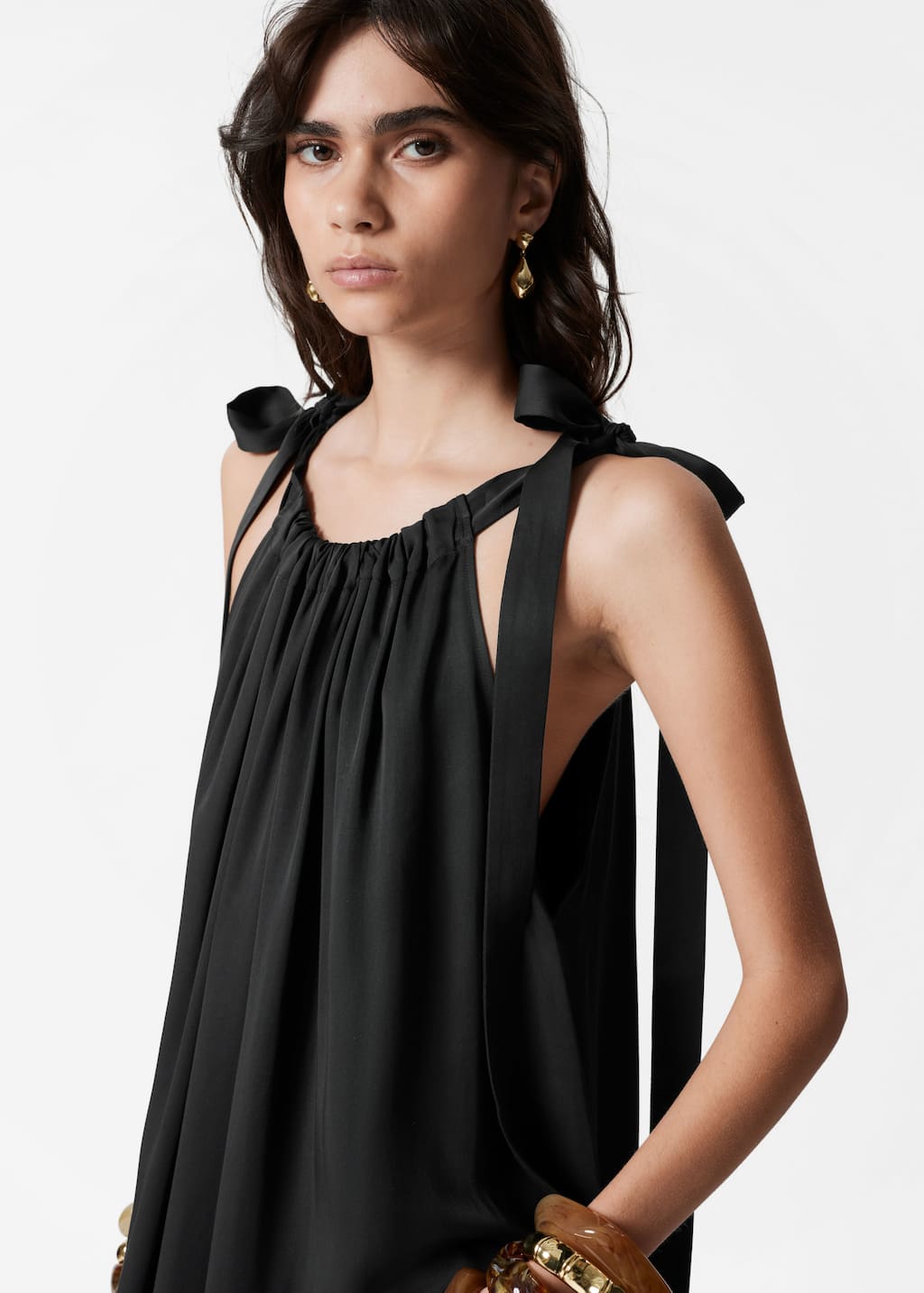 Image of Gathered Sleeveless Midi Dress