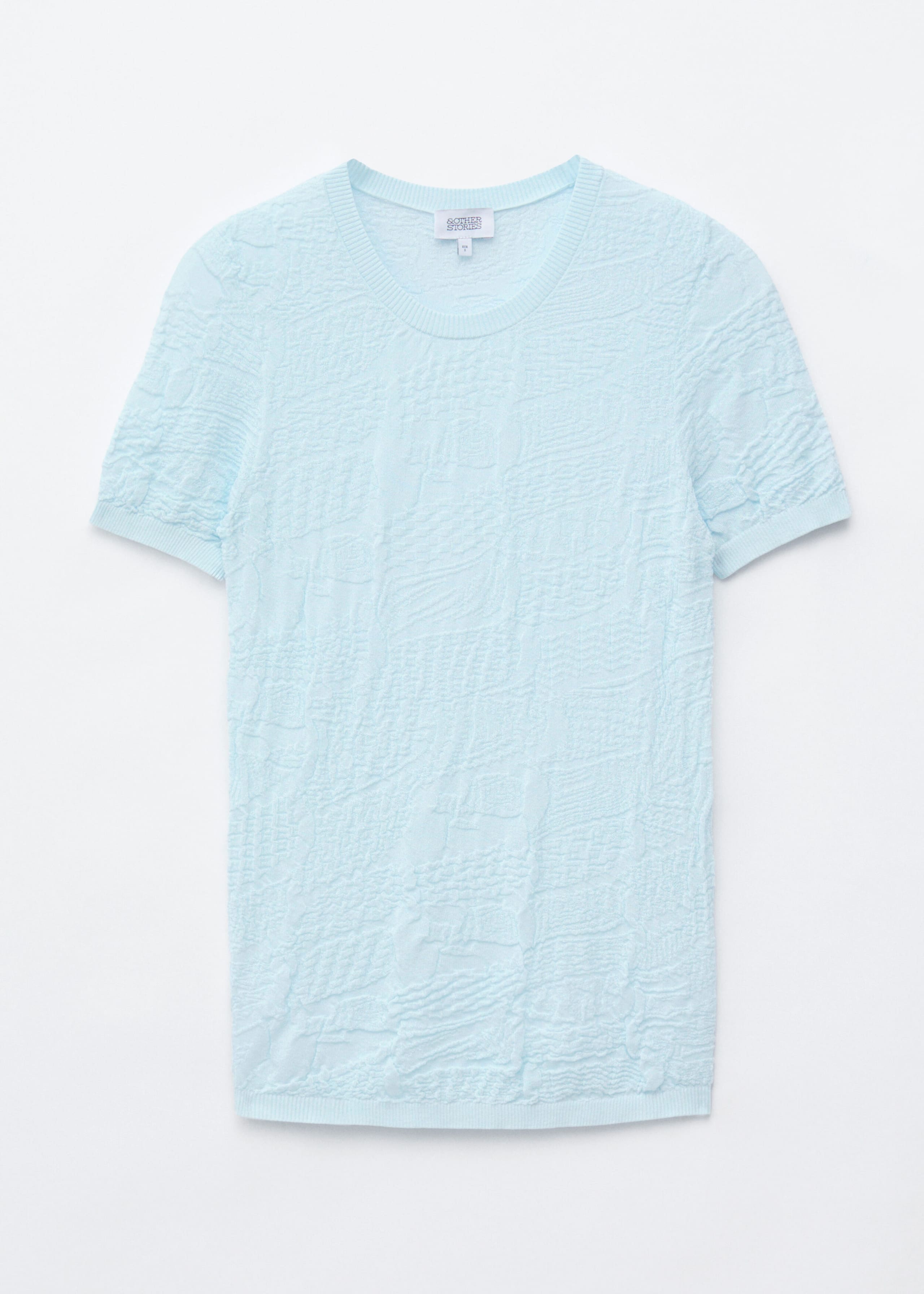 Jacquard Knit T-Shirt - Light Turquoise - Still Life