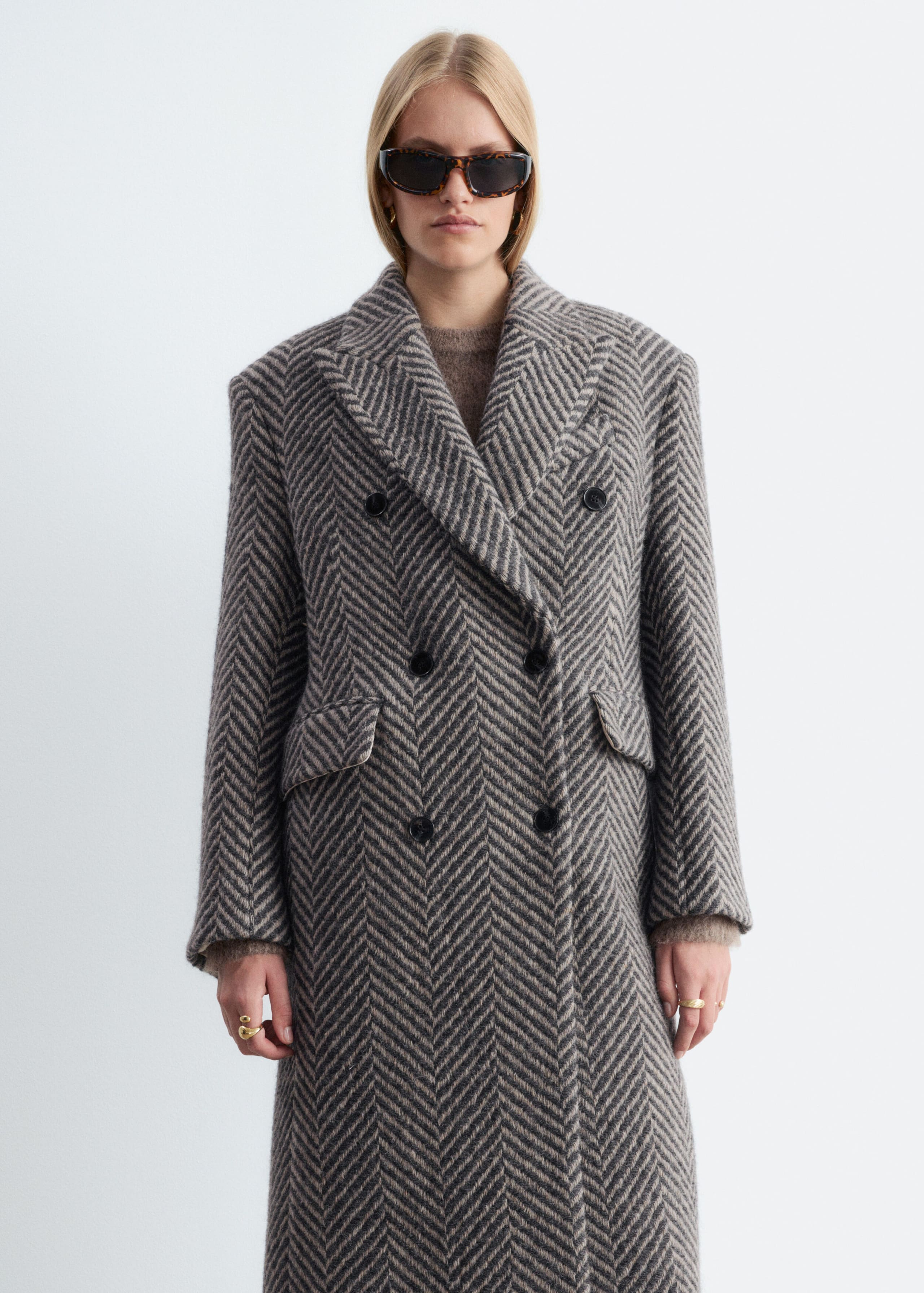 Double-breasted jas van katoen en wol - Beige - Lookbook