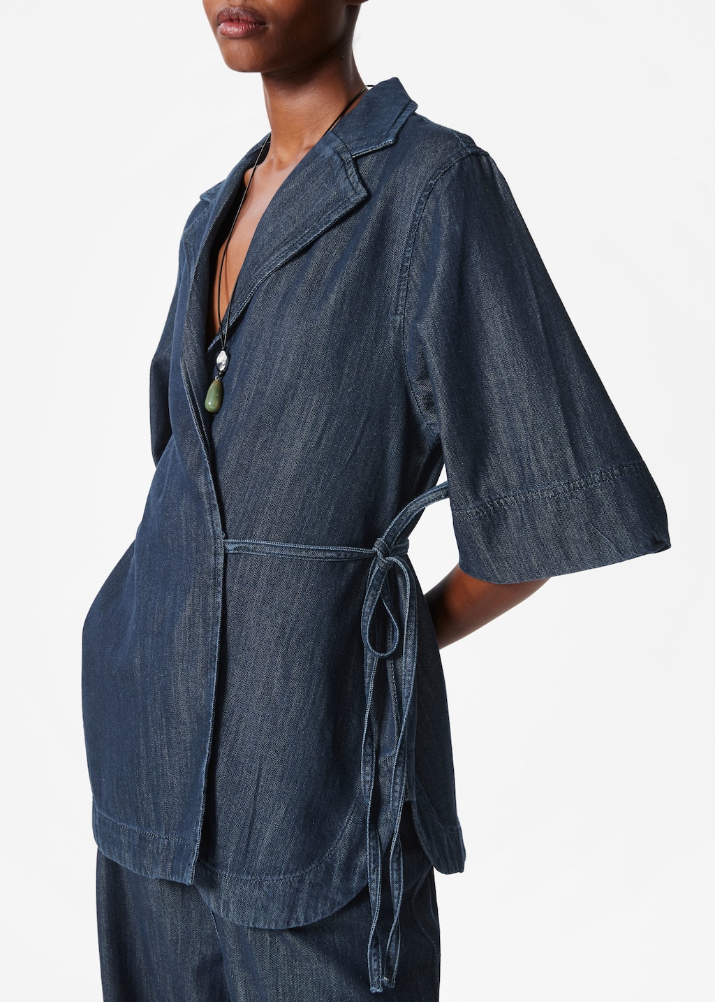 Chemise cache-cœur en jean - Bleu foncé - Lookbook
