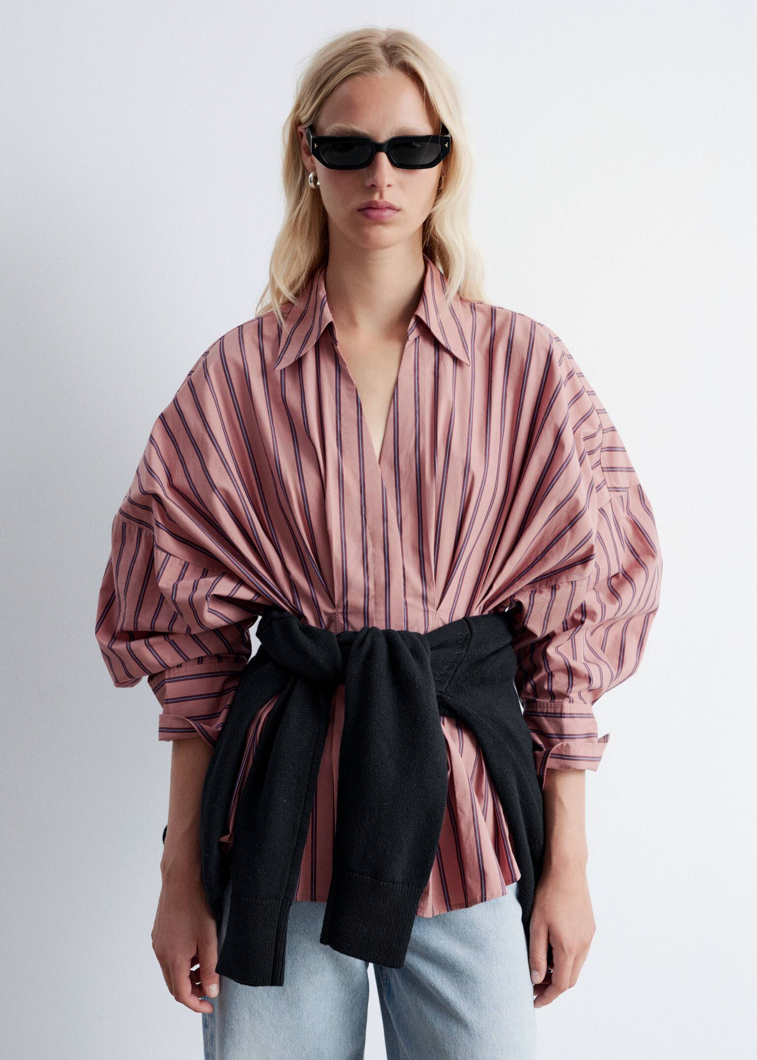 Chemise ajustée en coton - Rose poudré/Rayures/Marron foncé - 5