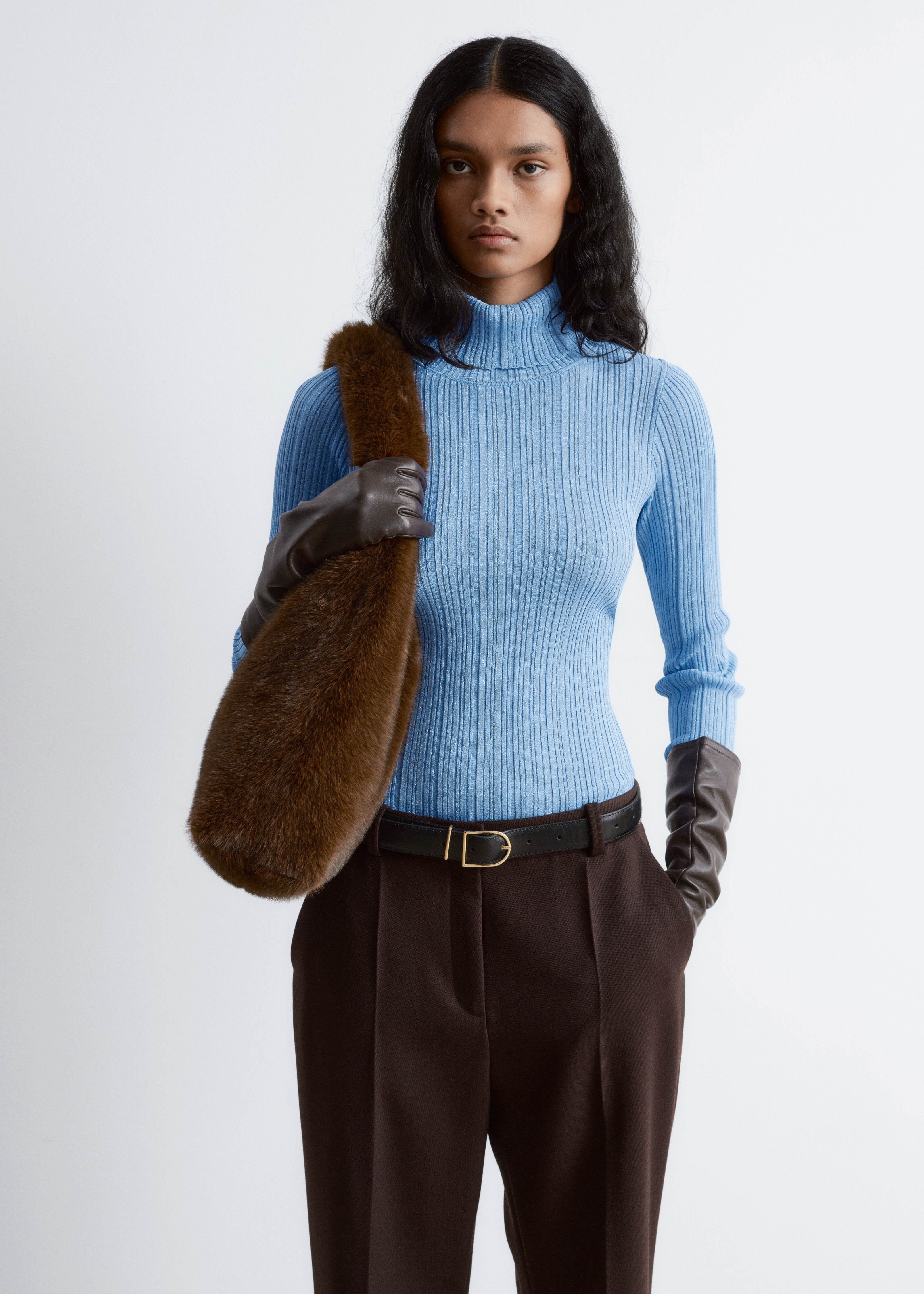 Поло от рипсено трико с ламе - светлосиньо/Тъмночервено/Тъмнокафяво/Тъмно тюркоазено