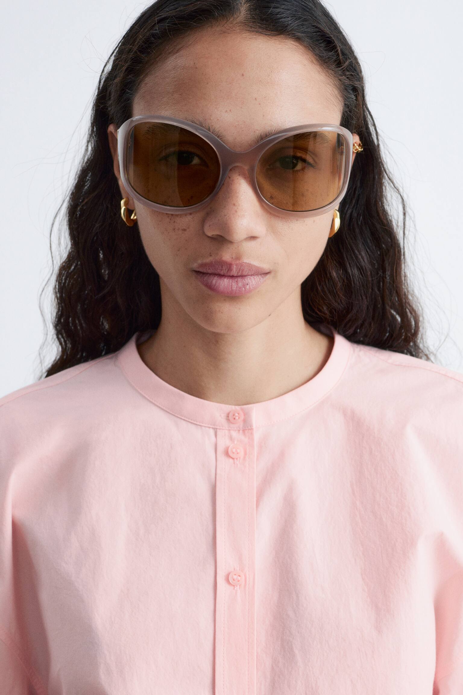 Camisa de algodón de corte holgado - Rosa claro/Cuadros negros/Azul/Cuadros/Blanco - 4