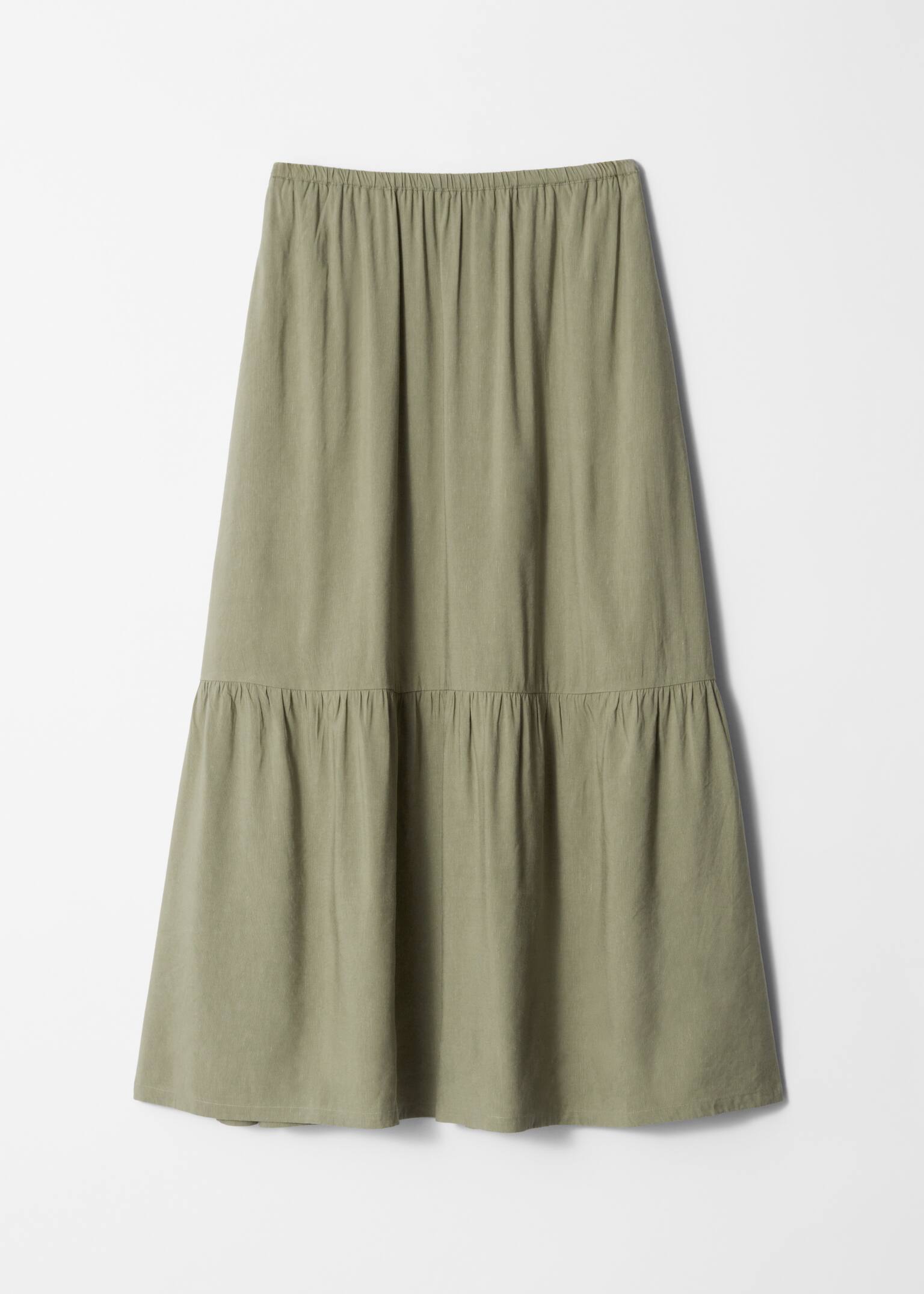 Fustă midi cu volane - Verde Kaki/Alb