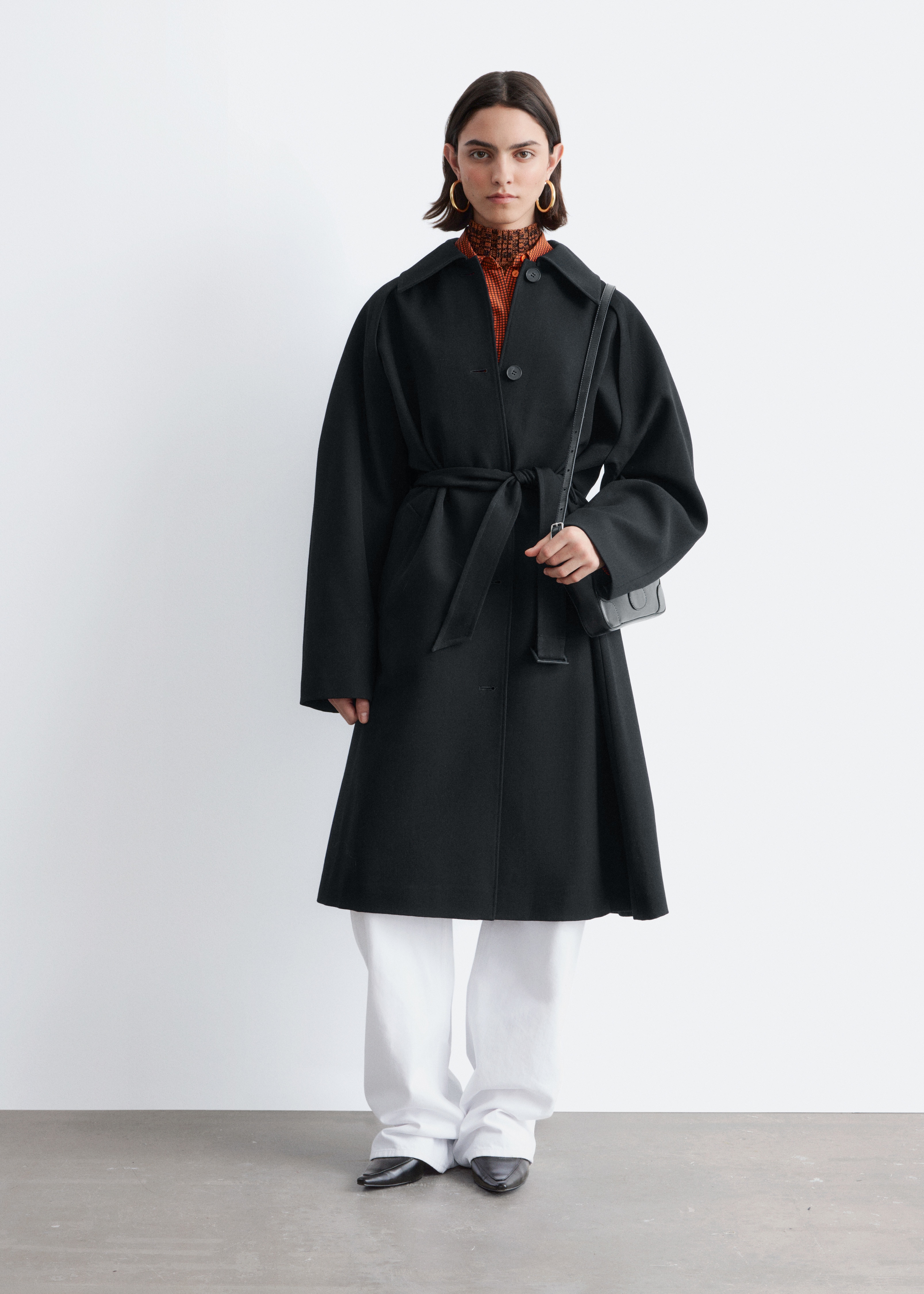 Tie-Belt Wool Trench Coat - Black/Mole