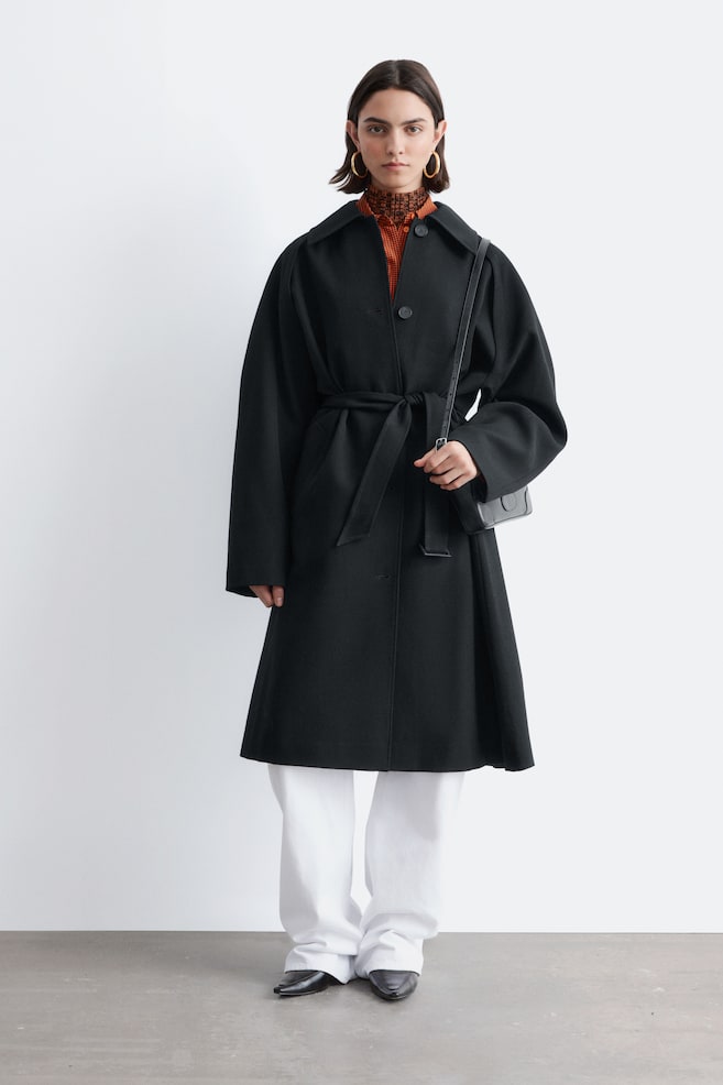 Tie-Belt Wool Trench Coat - Black/Mole - 1