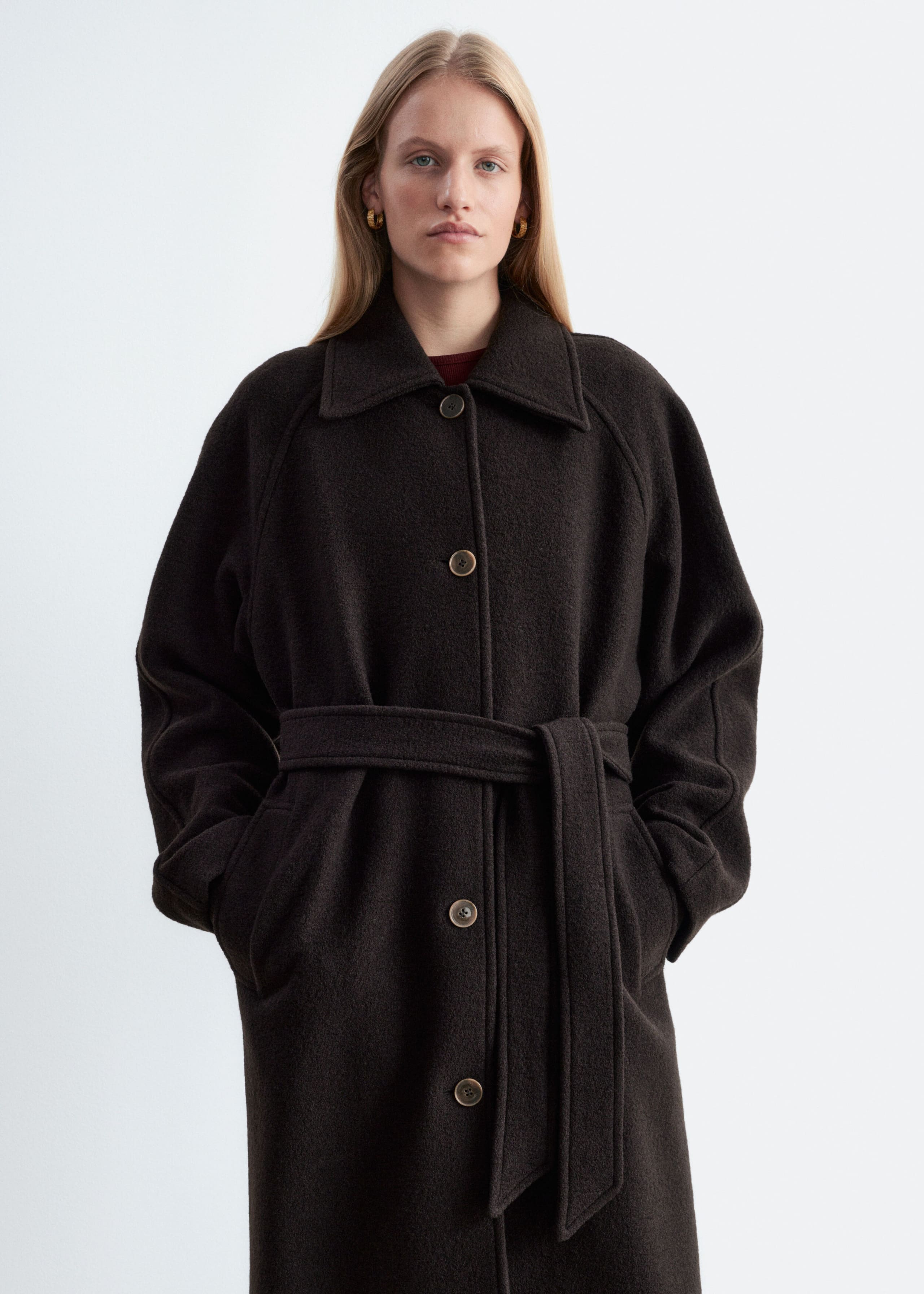 Bouclé Wool Car Coat - Dark Brown - Lookbook