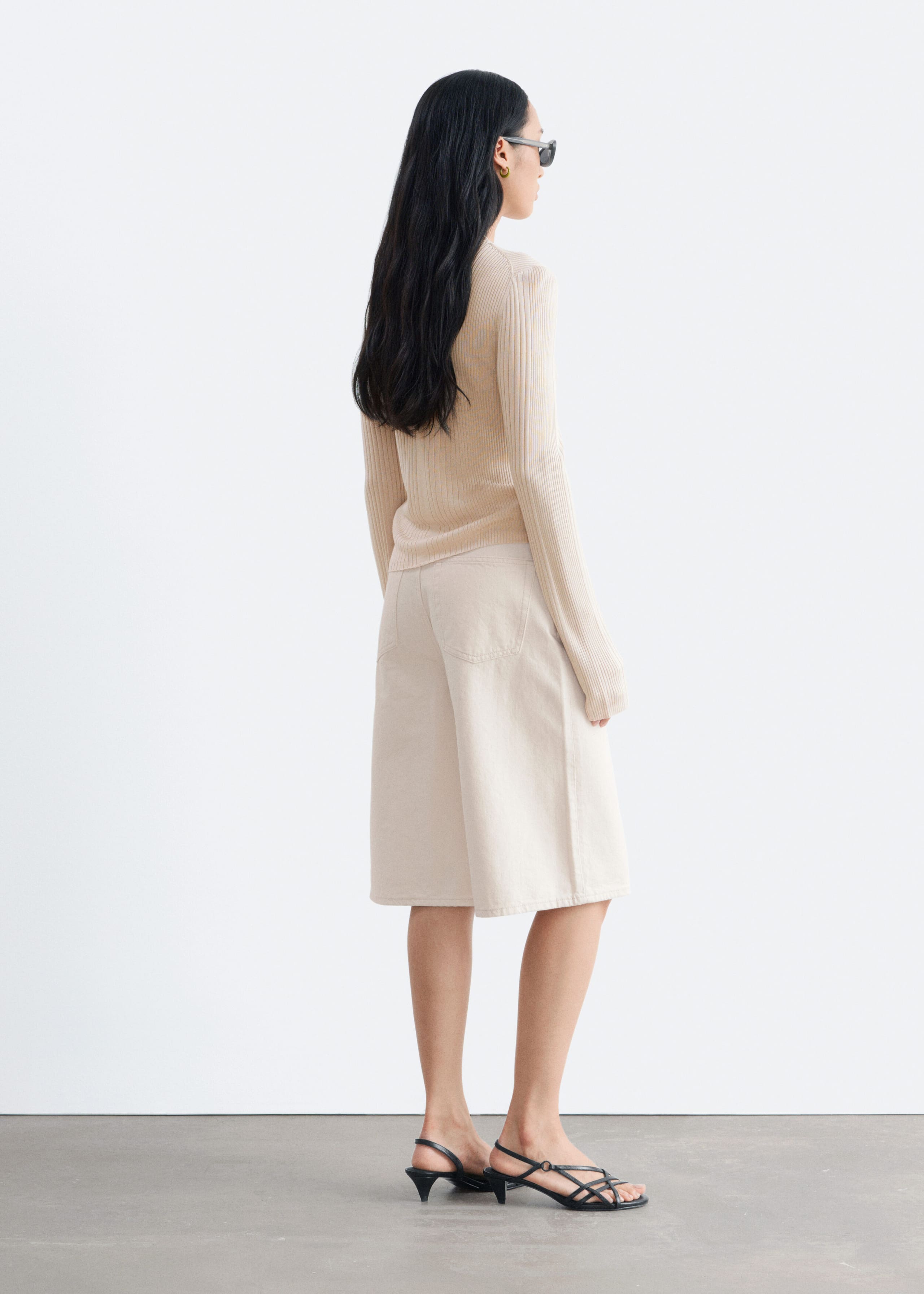 Denim Knee-Length Shorts - Ecru - Still Life