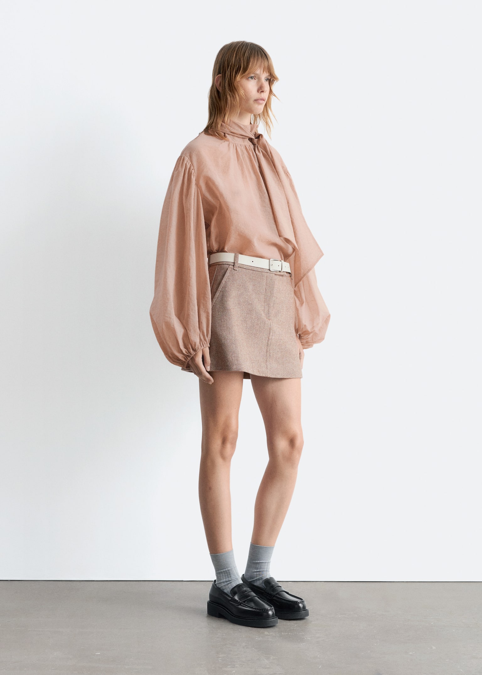 Wool Mini Skirt - Taupe - 4