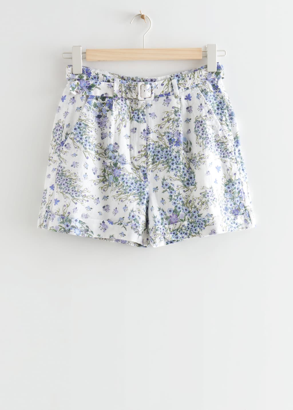 Printed Belted Linen Shorts