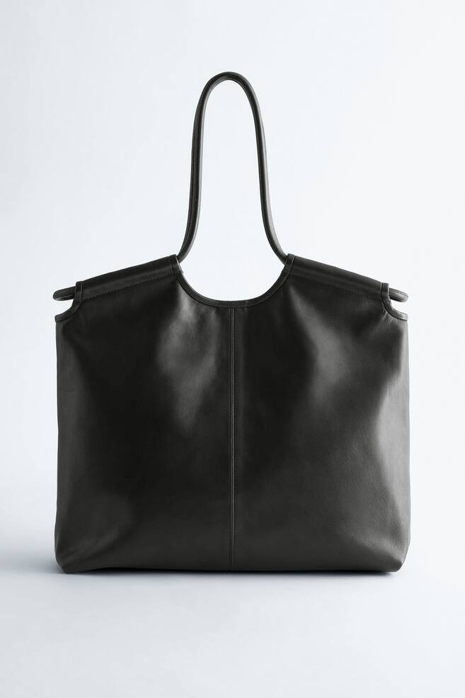 Large Leather Tote Bag - Black - 1