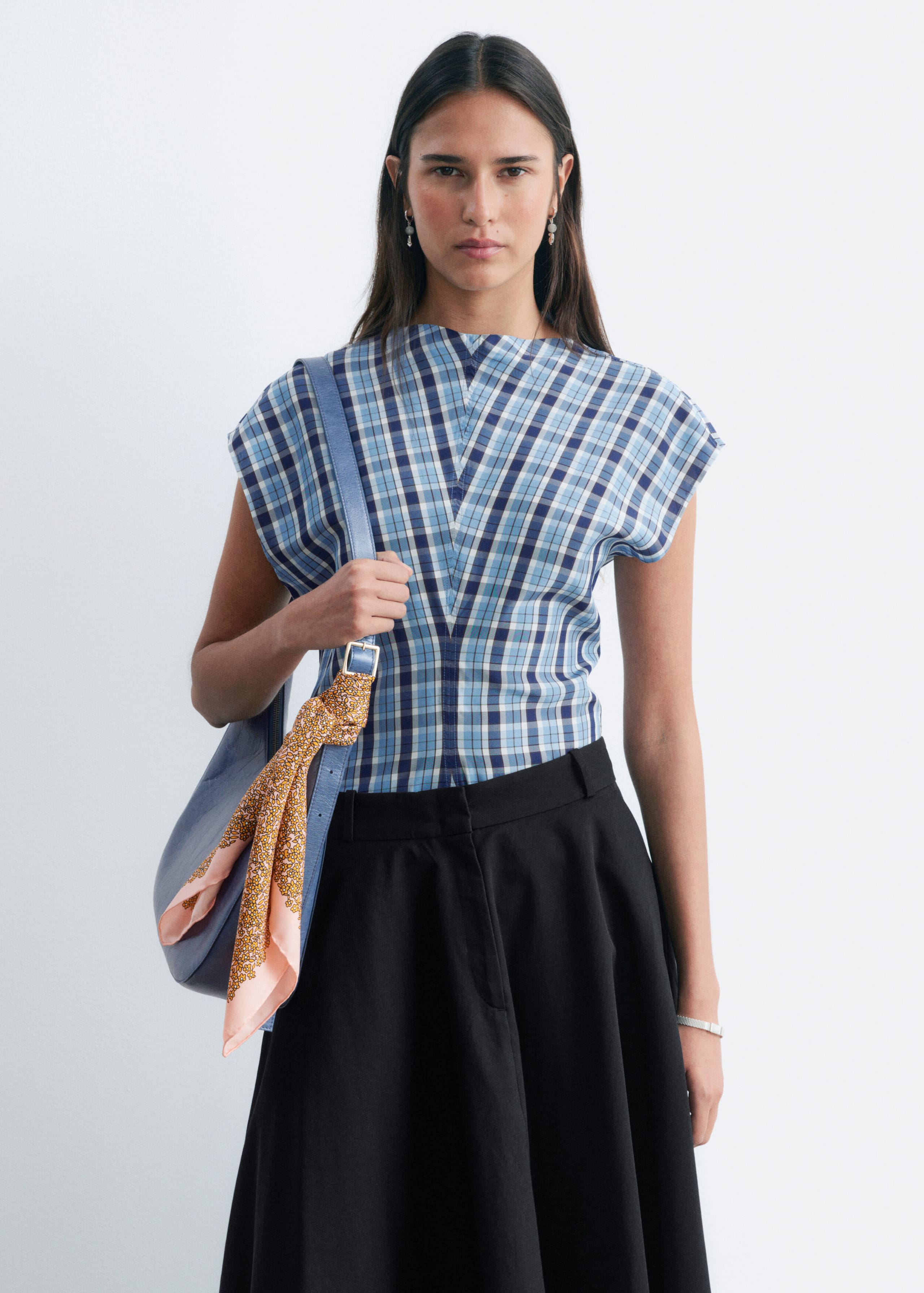 Jacquard-Oberteil mit Tunnelkragen - Hellblau/Kariert - Lookbook