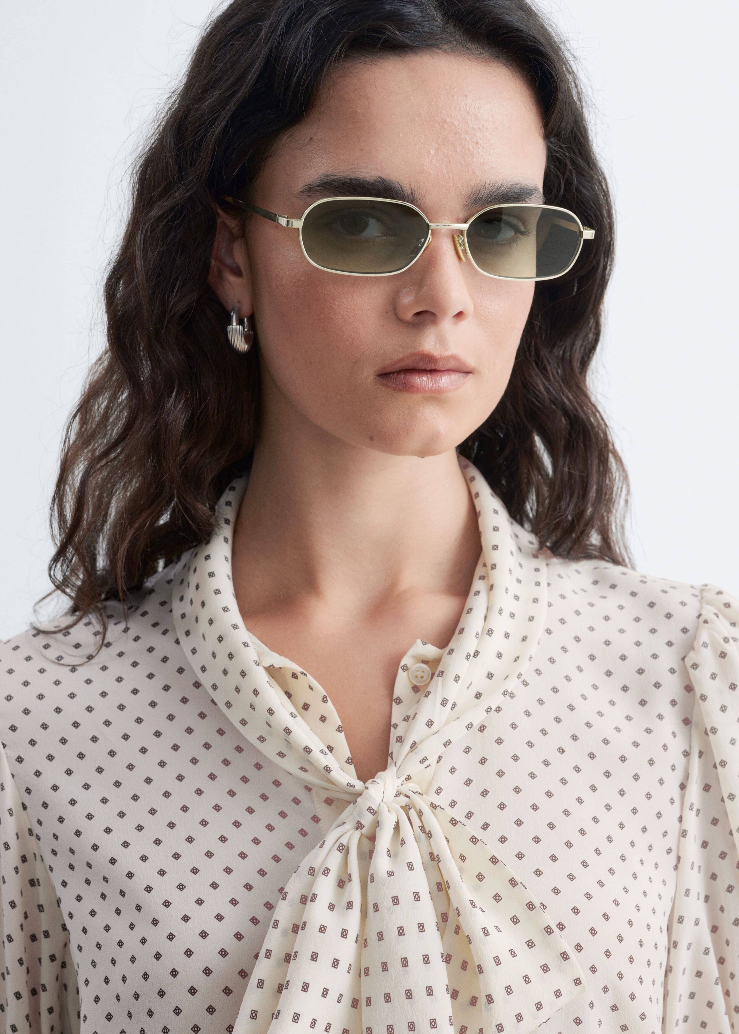 Printed Tie-Neck Silk Blouse - White/Pattern - Still Life