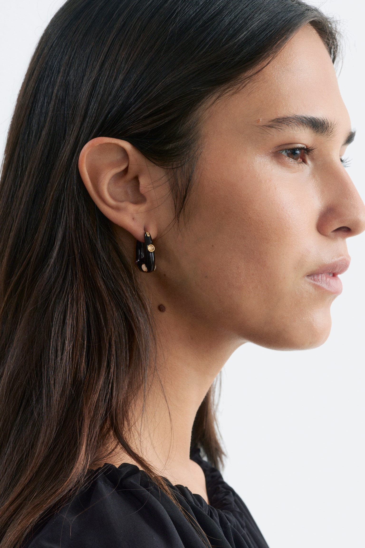 Hoop Earrings - Black/Multi Colour/Off White/Multi Colour - 1