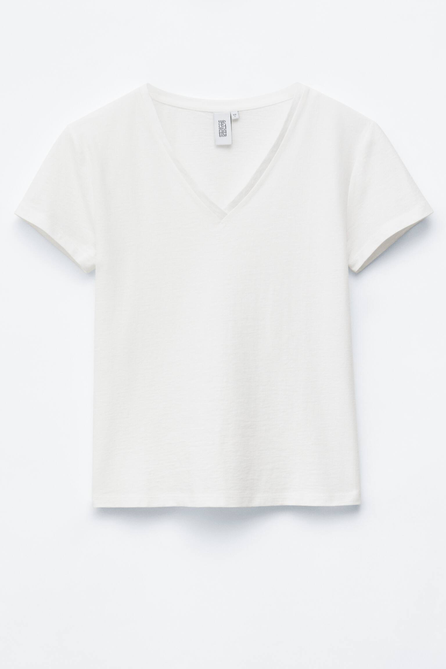 T-shirt van katoen met V-hals - Wit/Zwart - 1