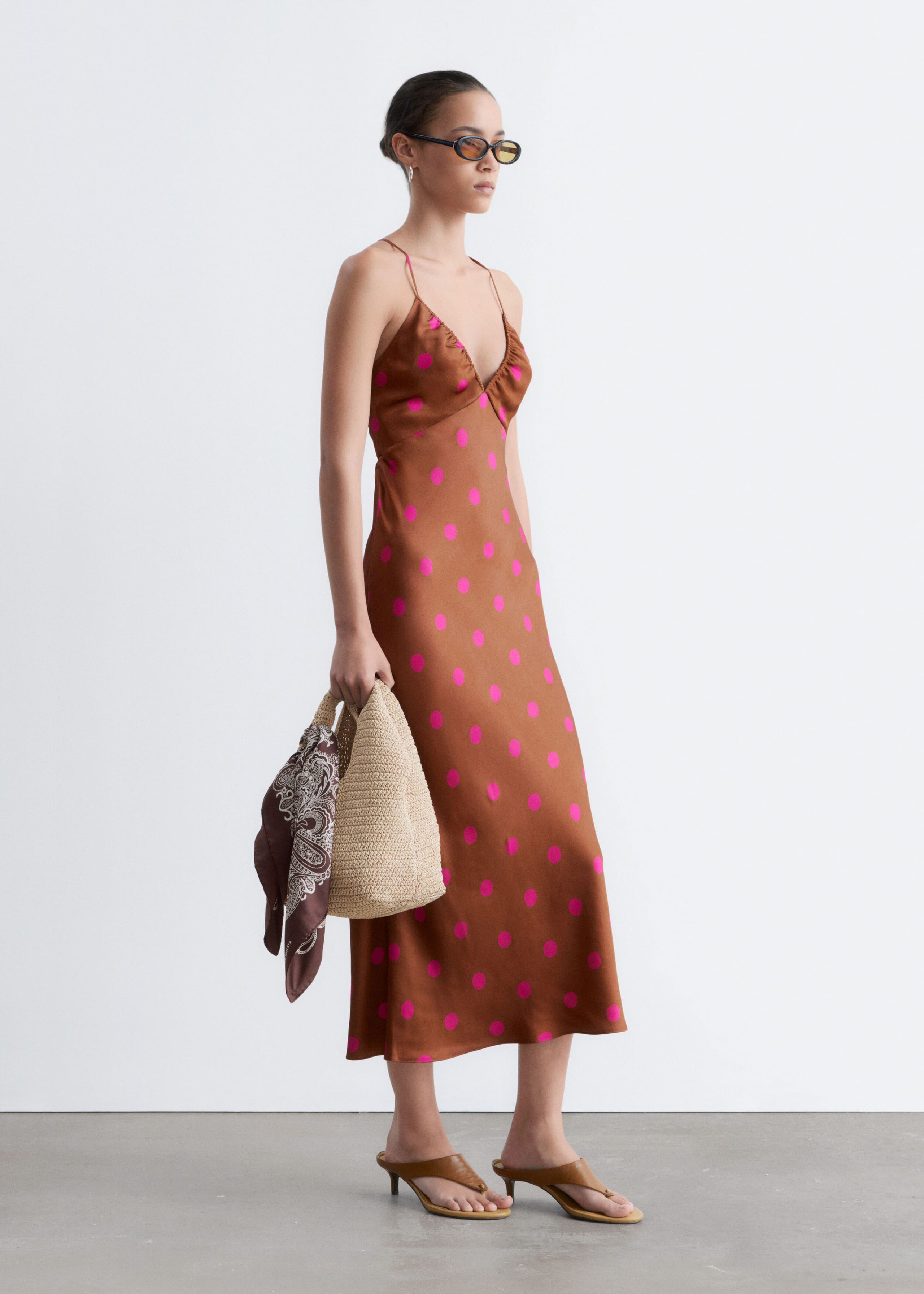 Satin Slip Midi Dress - Pink Floral - Lookbook