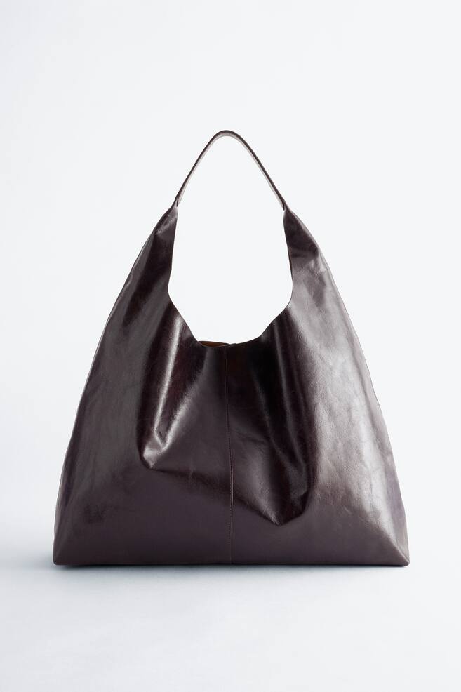 Grand sac cabas en cuir - Marron foncé - 1