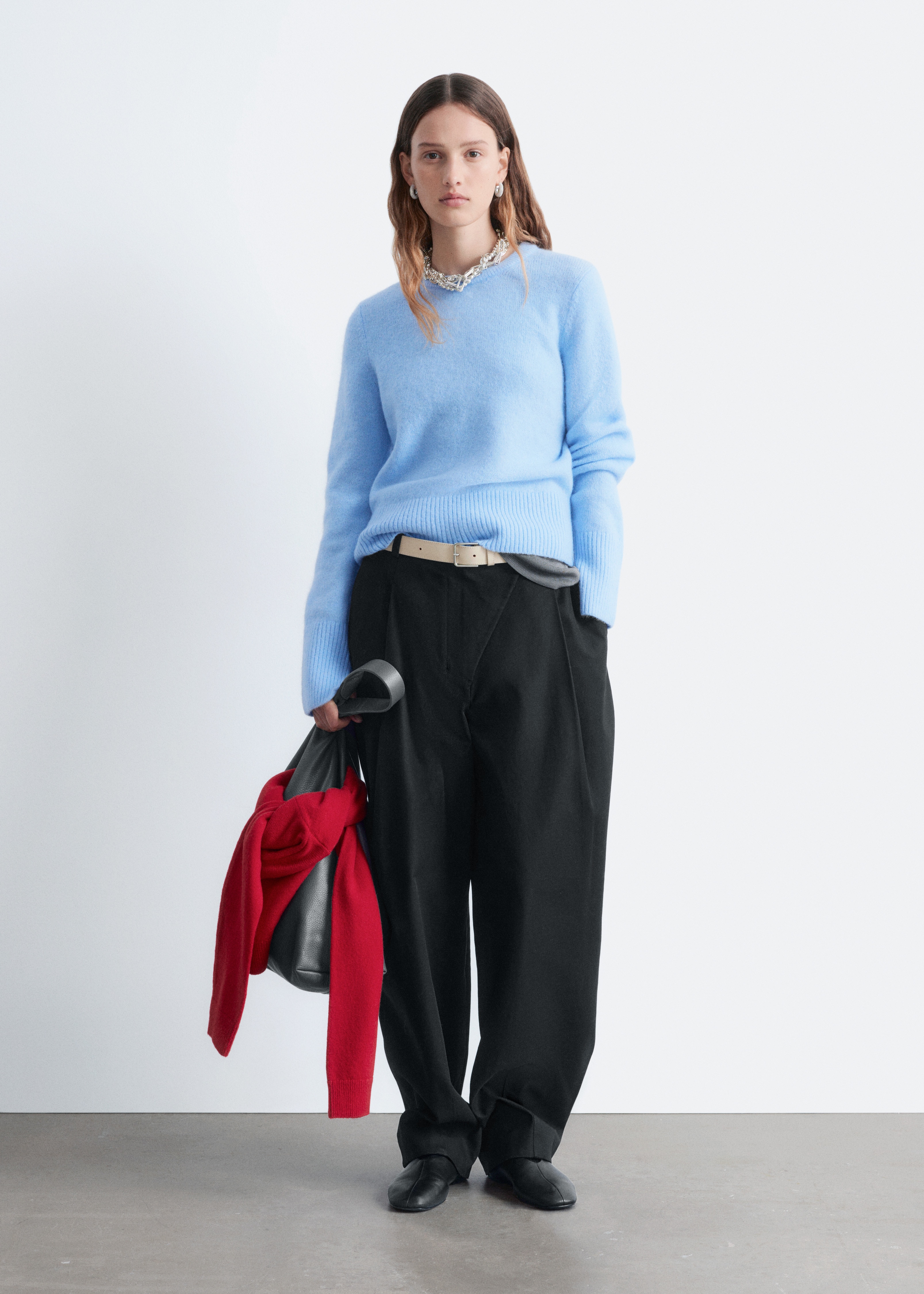 Пуловер от мохерна смес - Светлосини