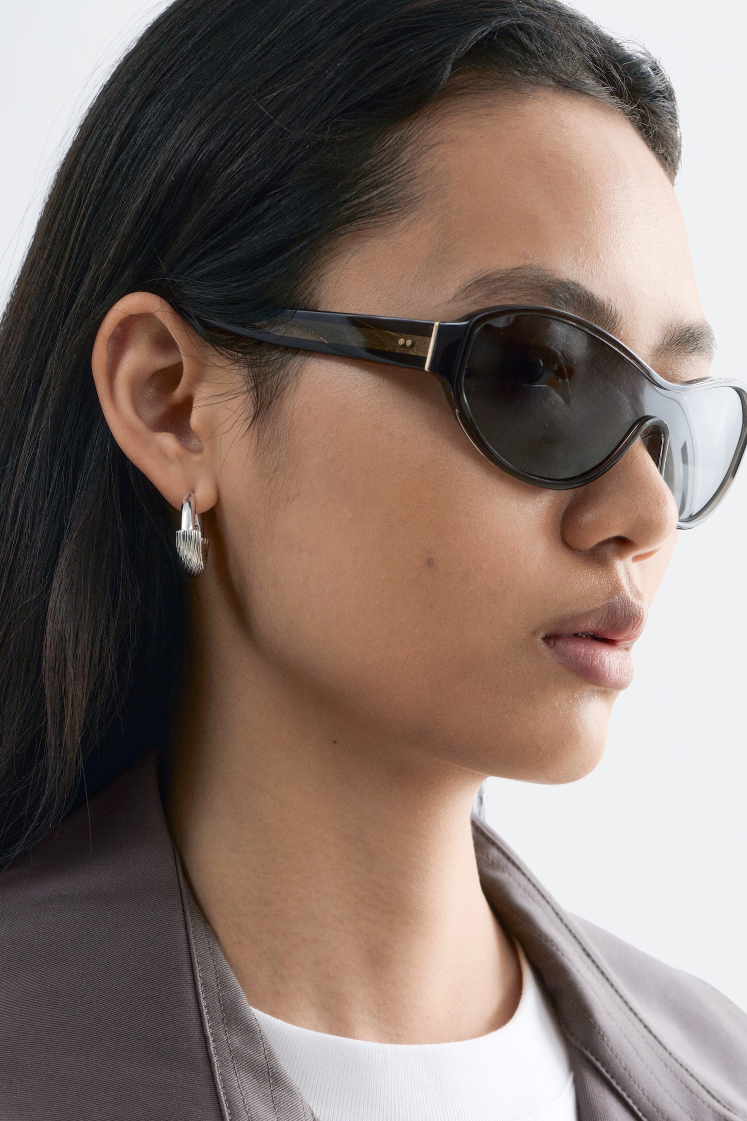 Zonnebril van acetaat met ovaal montuur - Grijs/Oranje tortoise - 1