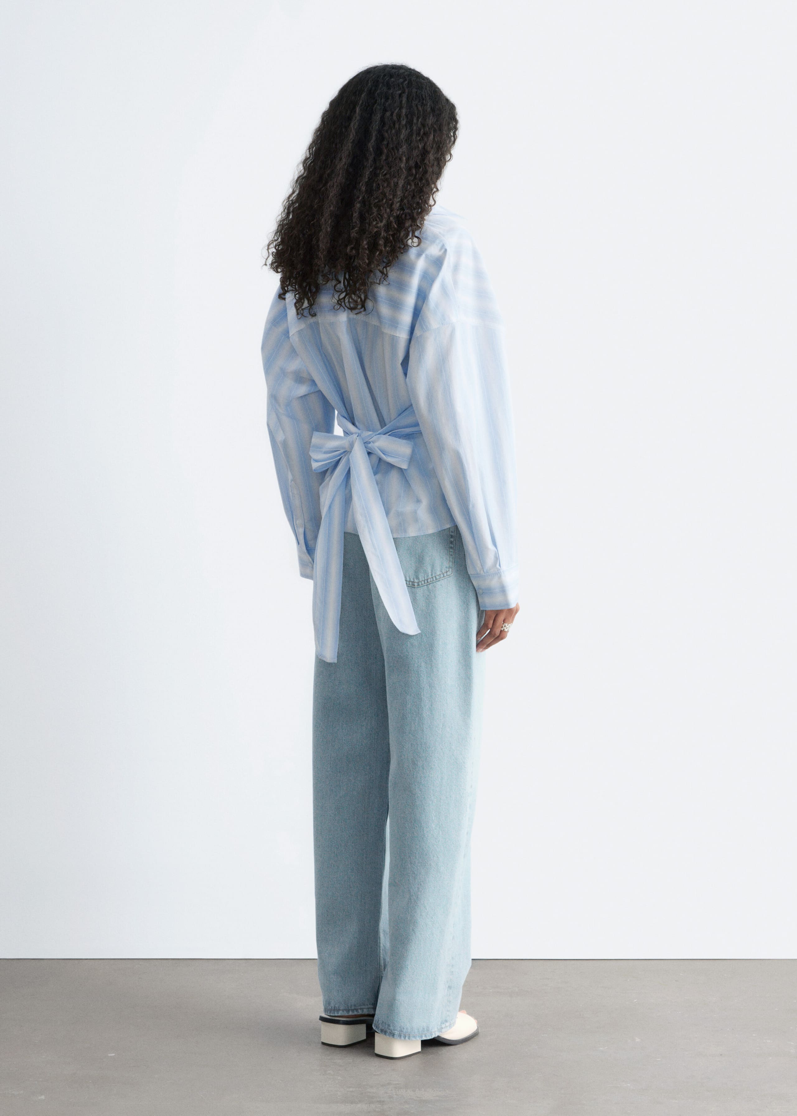 Tie-Waist Cotton Shirt - Blue/White Stripes - Lookbook