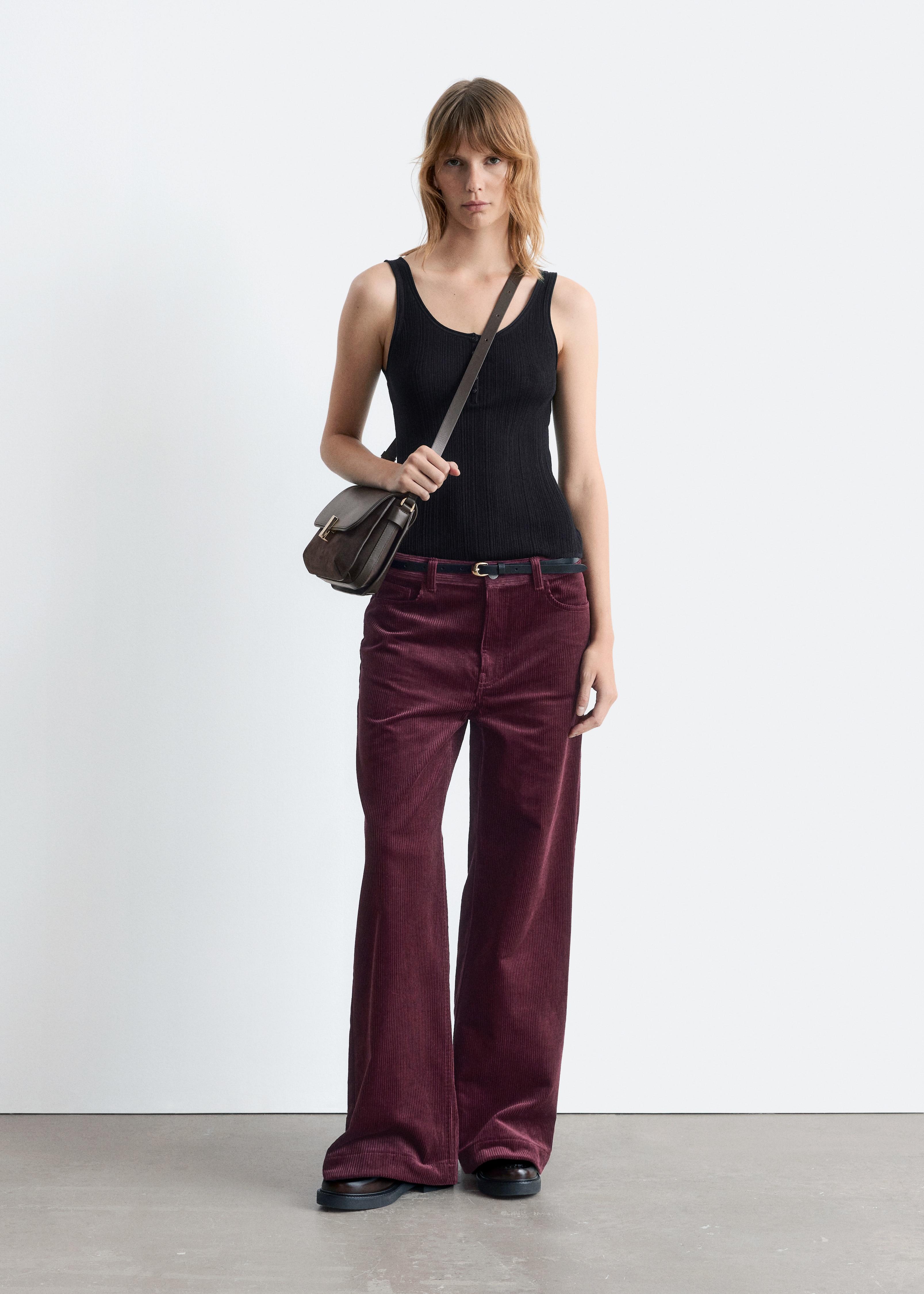 Cordhose mit weitem Bein - Dunkelrot/Mittelbraun/Graubraun/Dunkelbraun/Creme