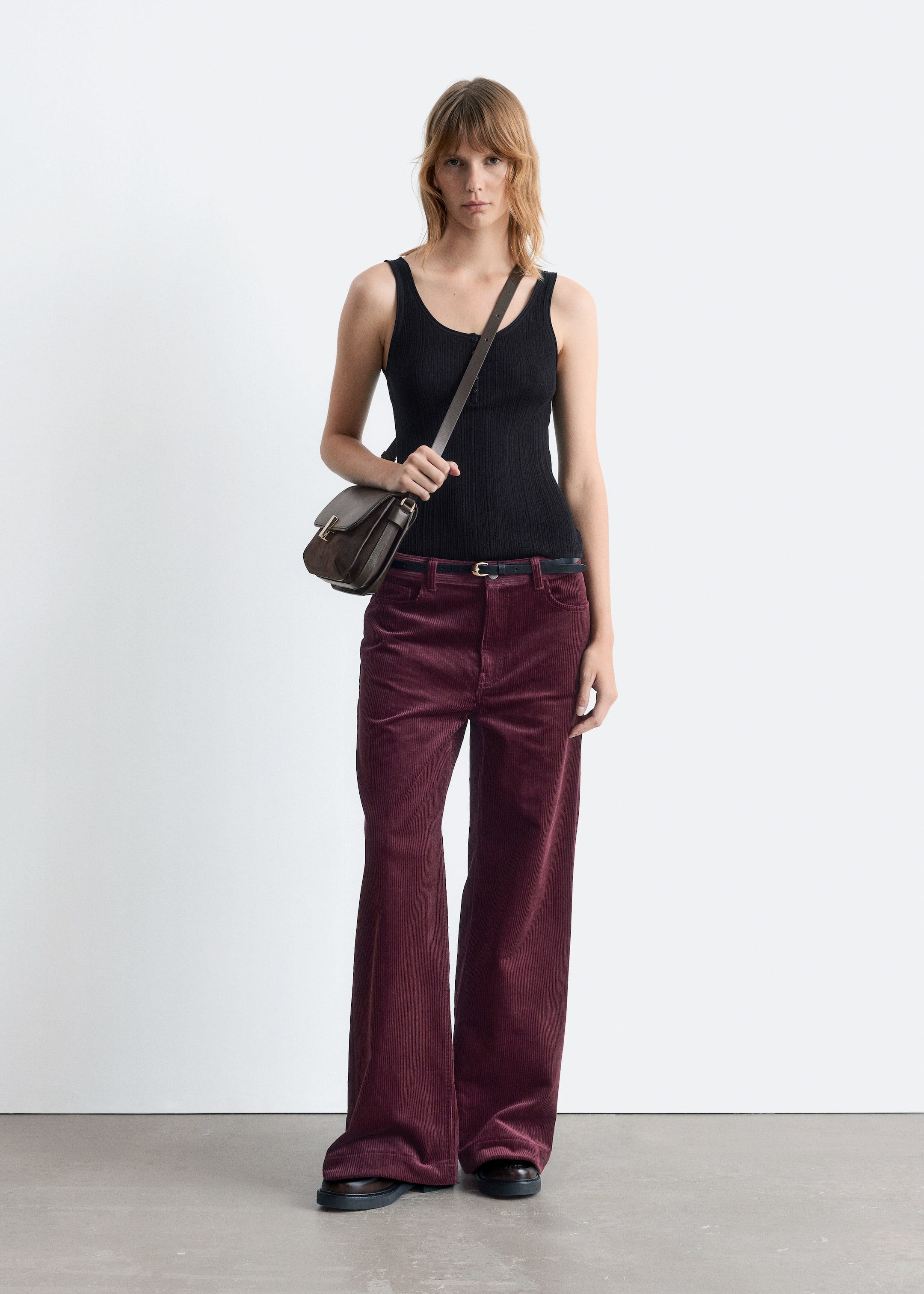 Grotere afbeelding bekijken: Corduroy broek met wijde pijpen - Donkerrood - DAMES | H&M BE 1