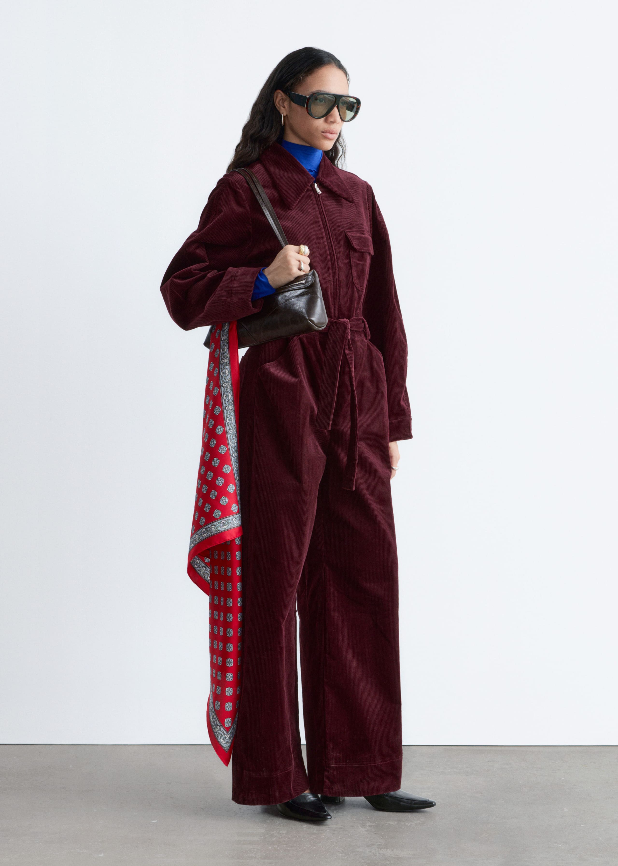 Image of Belted Corduroy Jumpsuit