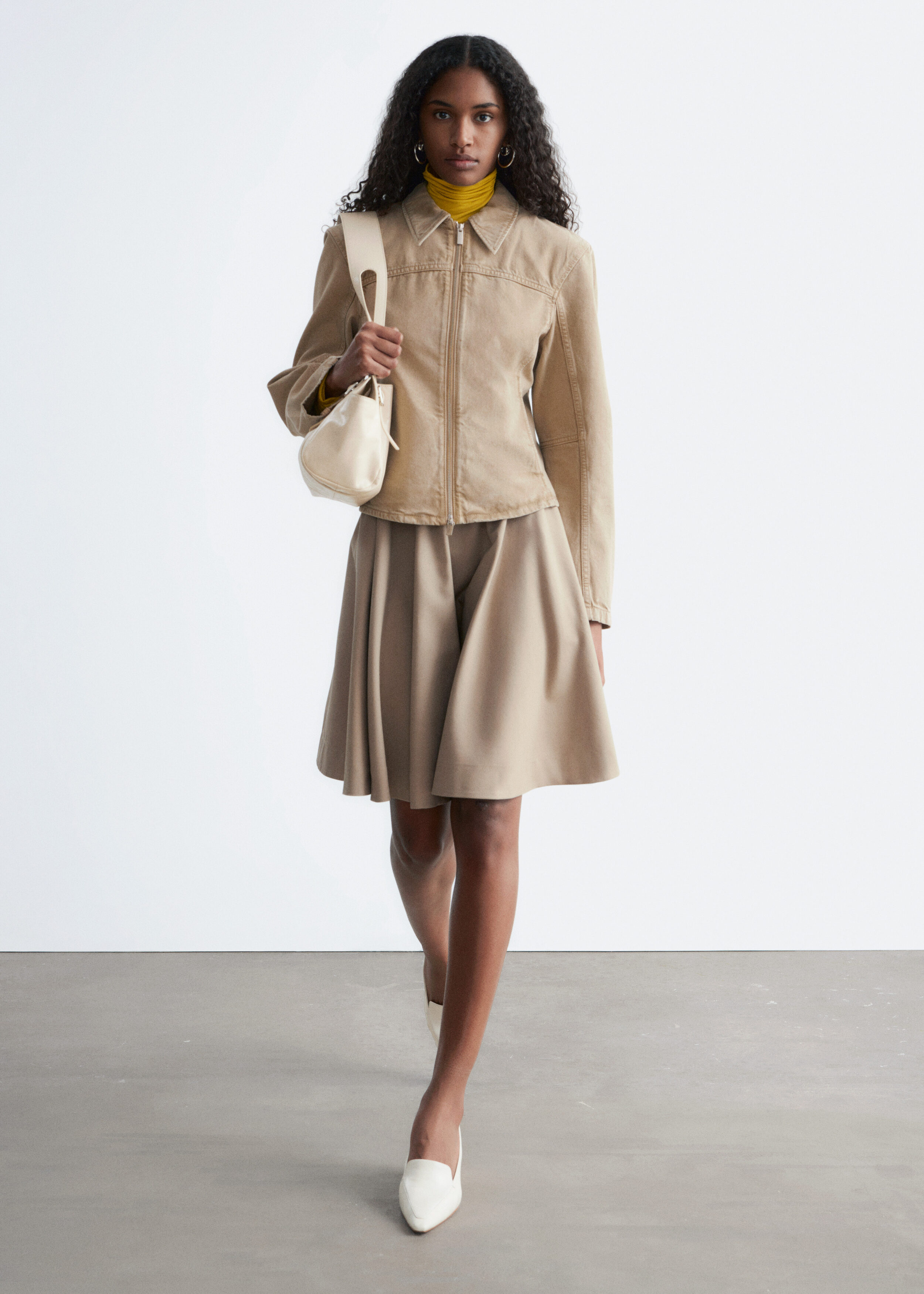 Fitted Zip-Up Denim Jacket - Beige - & Other Stories US