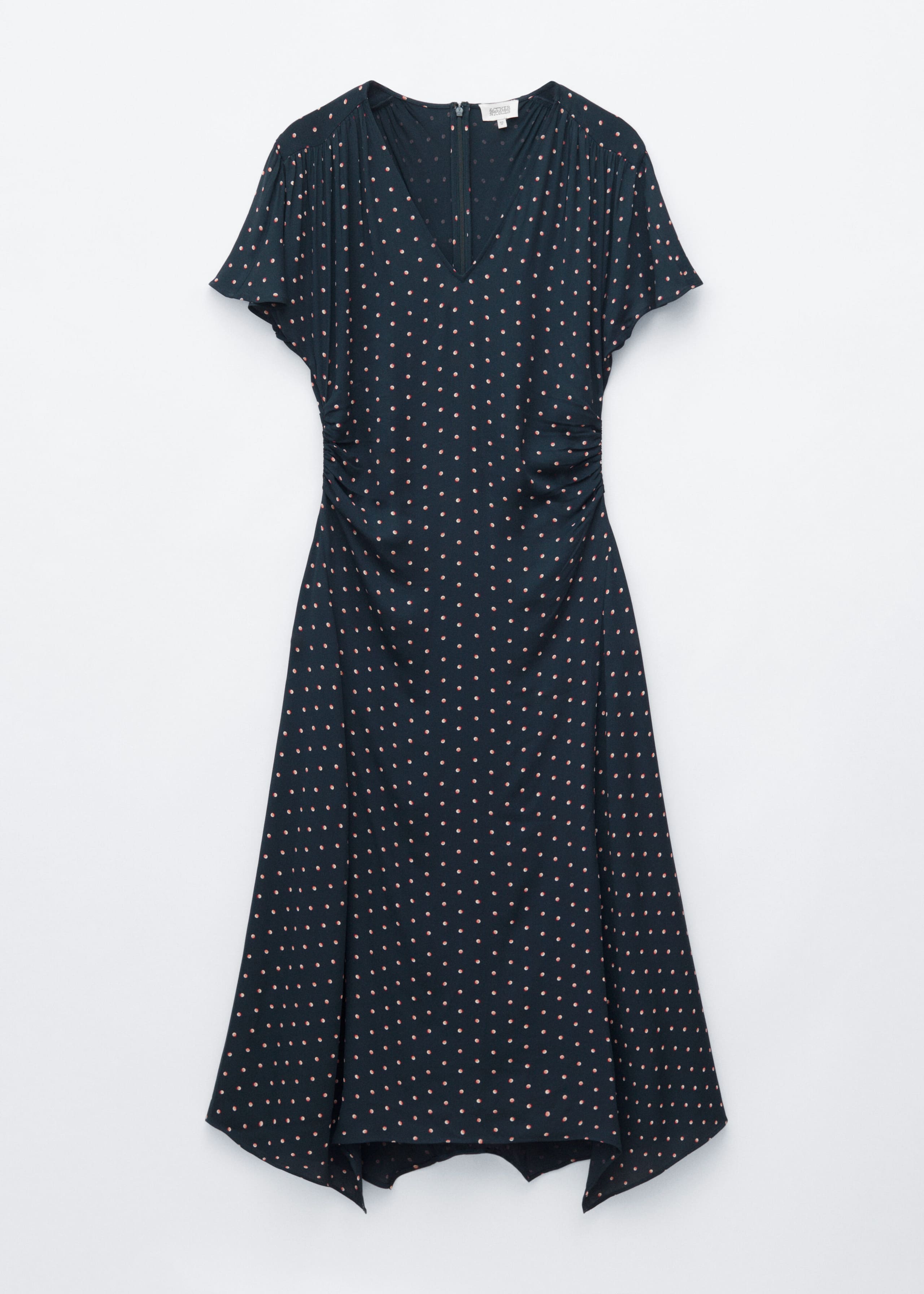 V-Neck Gathered Dress - Dark Blue/Dots - Still Life