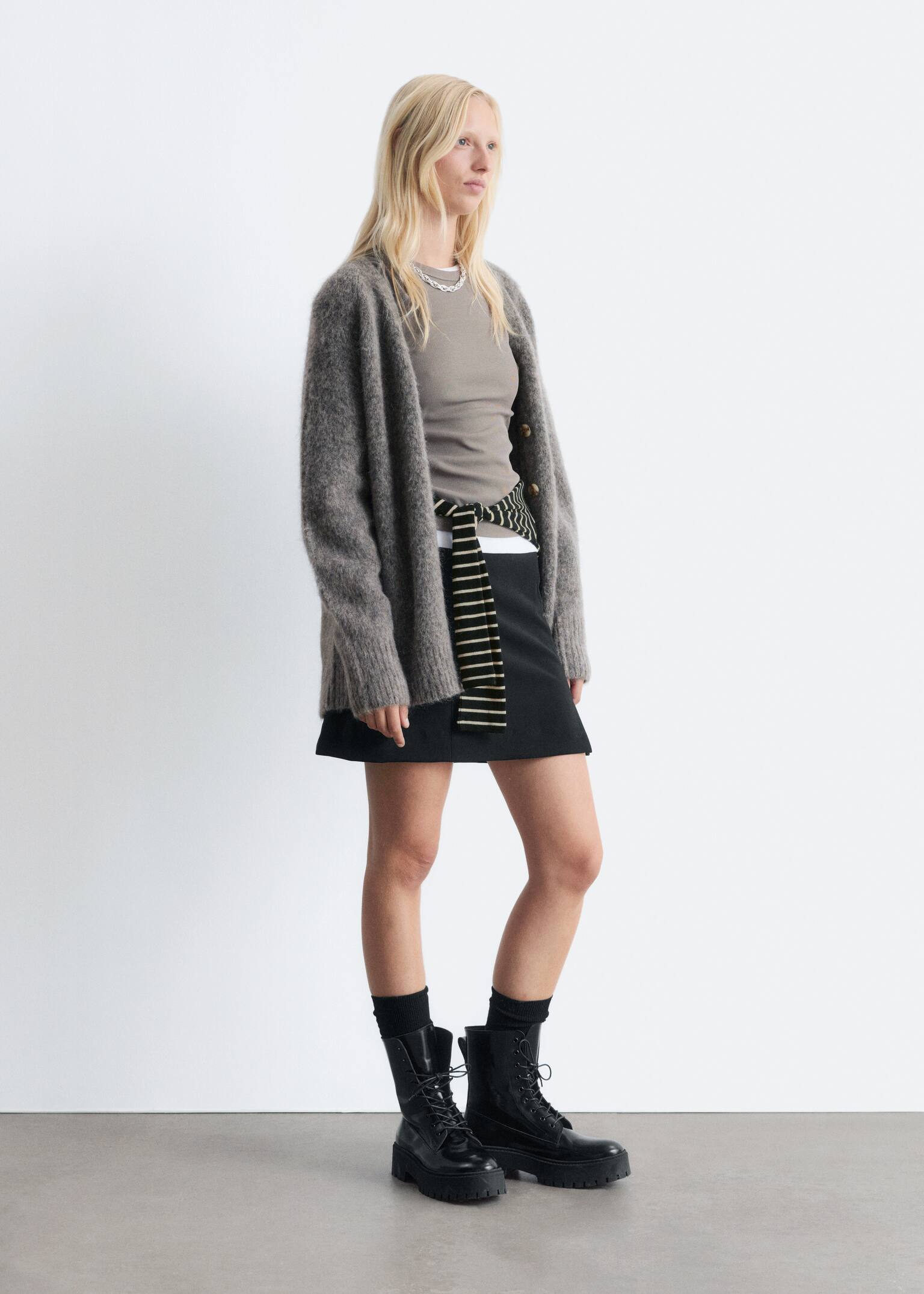 Cardigan long en mohair mélangé - Gris/Bleu foncé/Beige - 6