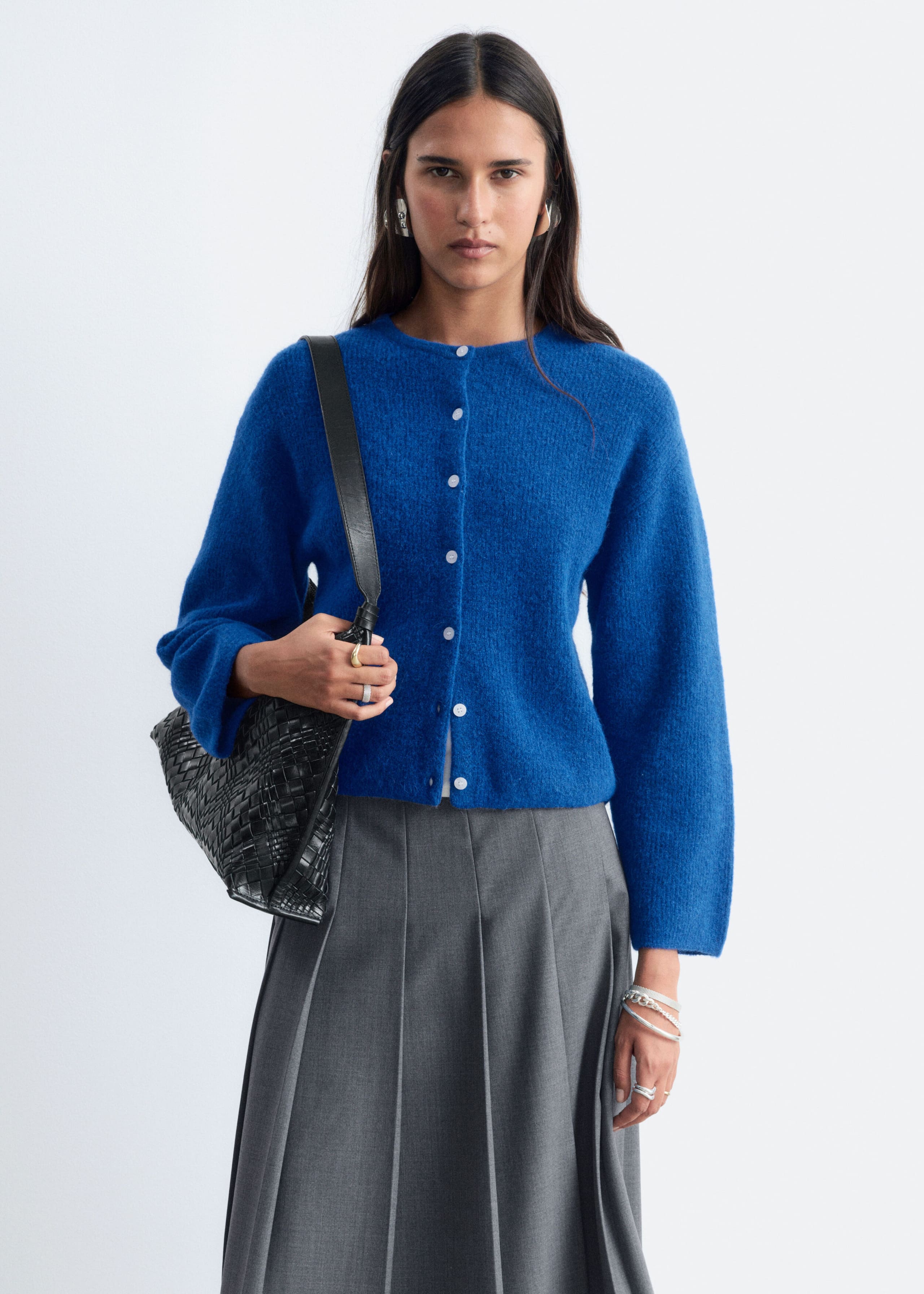 Alpaca-Blend Knitted Cardigan - Bright Blue - Lookbook