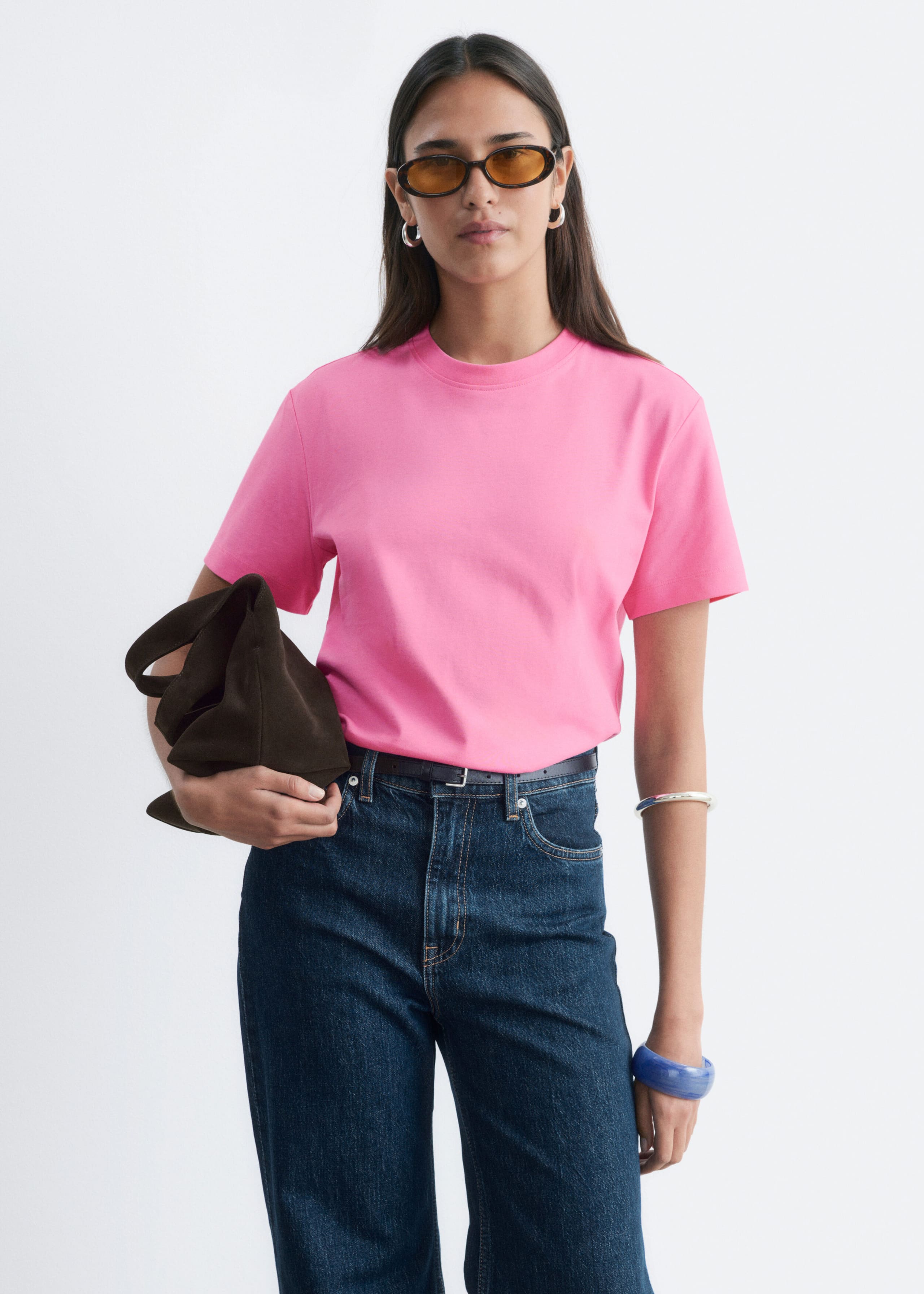T-Shirt aus Baumwolle mit Rundhalsausschnitt - Rosa - Lookbook