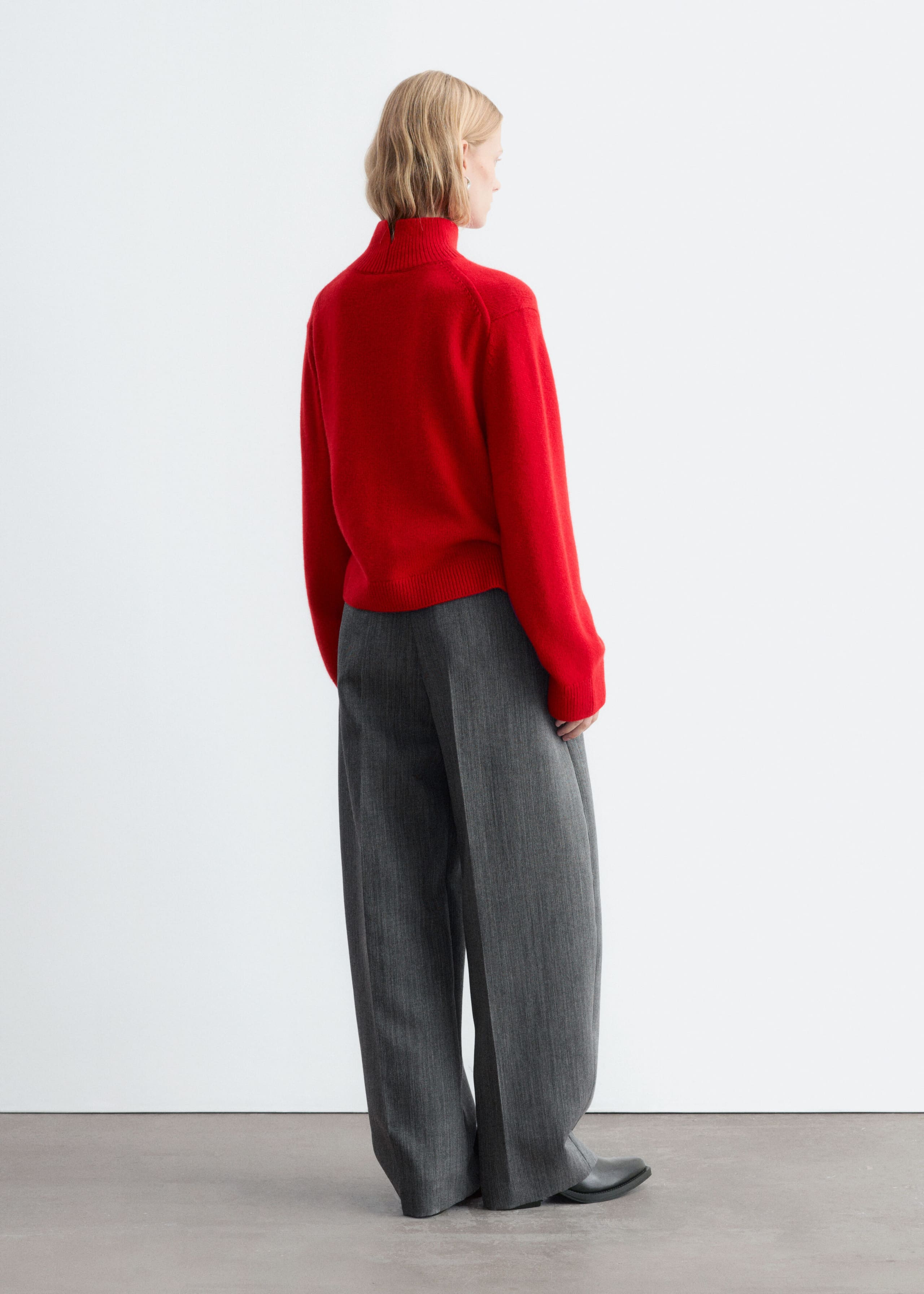 Wool-Cashmere Mock Neck Jumper - Red - Lookbook