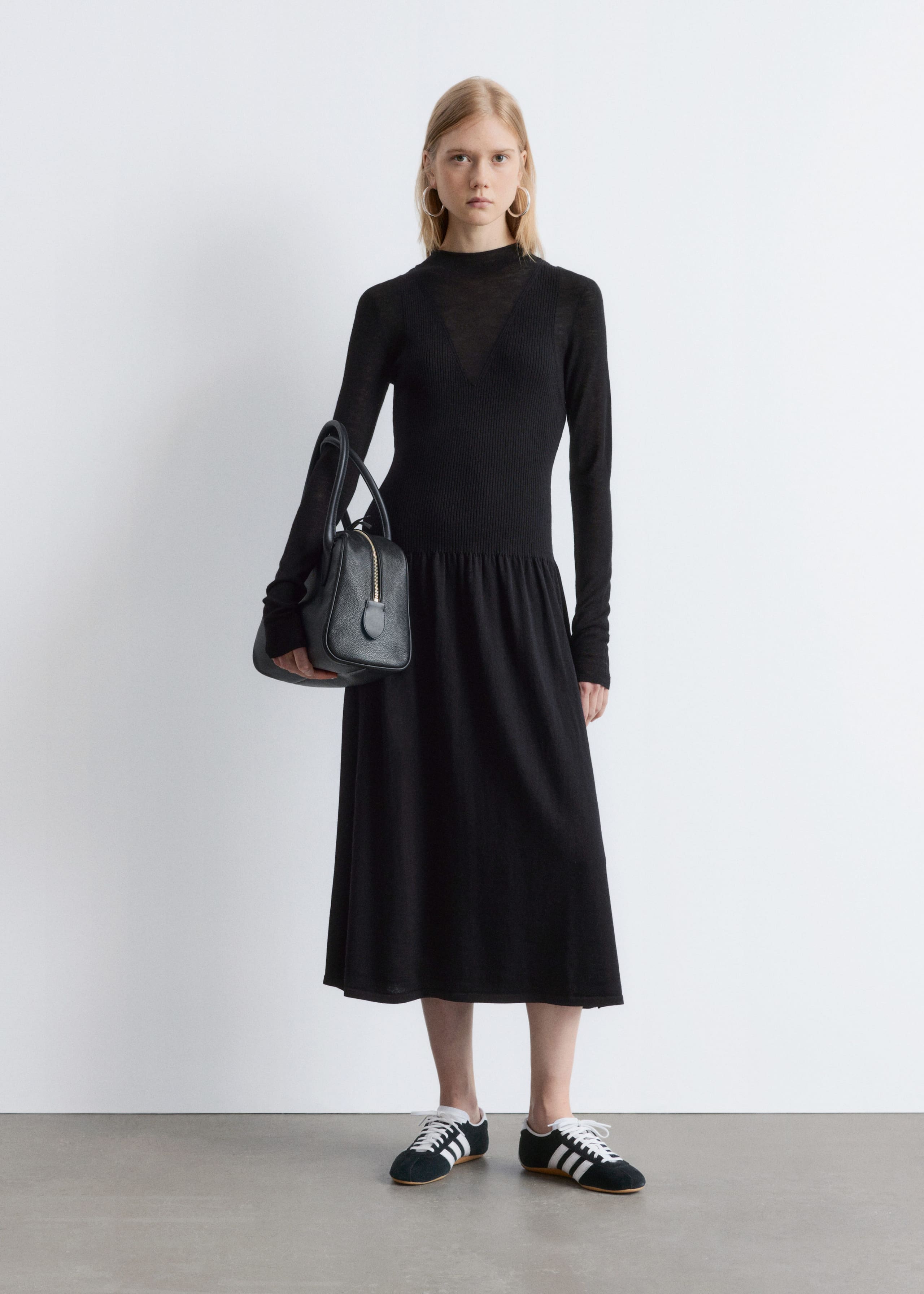 Image of Knitted Mock-Neck Midi Dress
