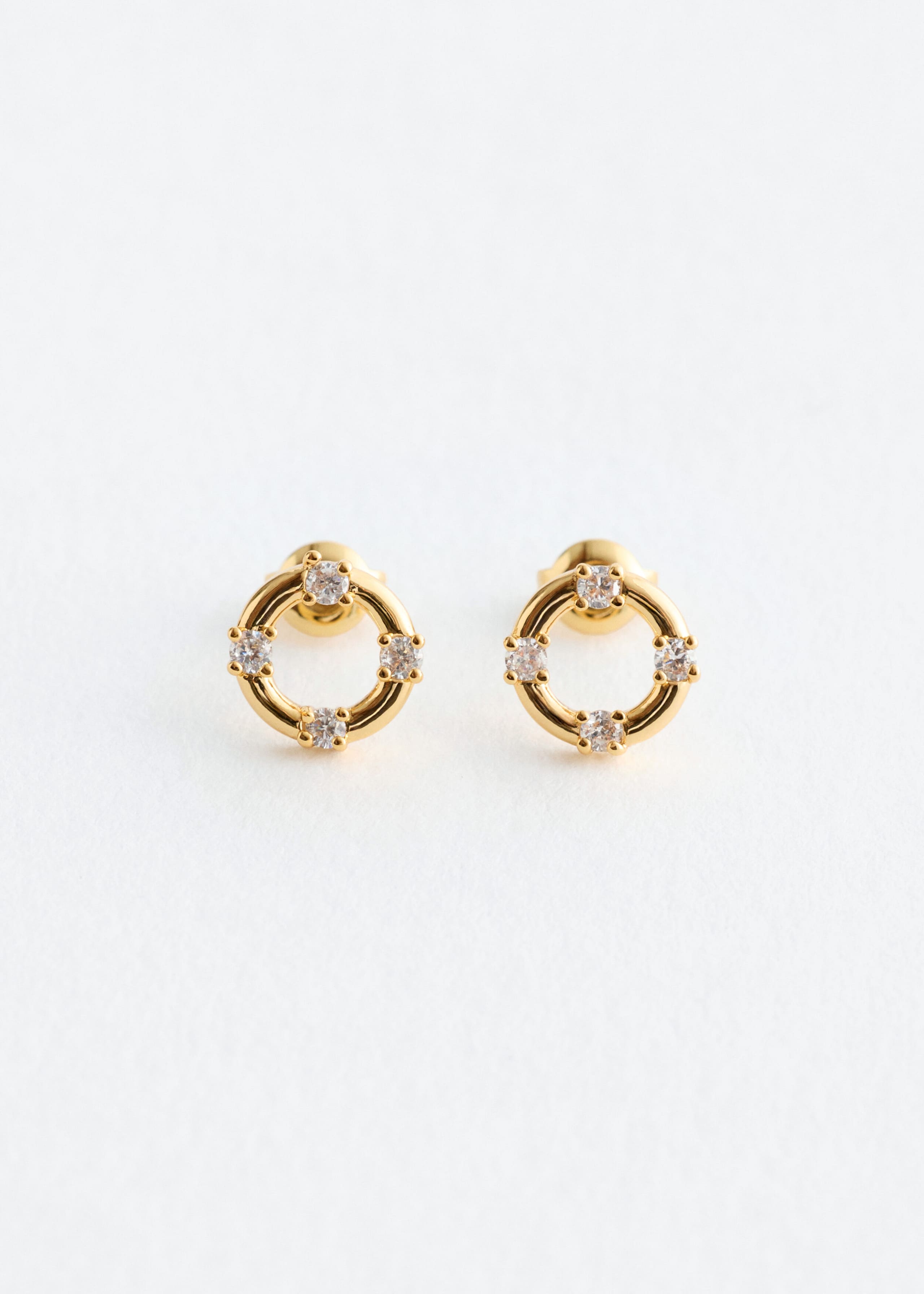 Rhinestone-Detailed Stud Earrings - Gold - Still Life