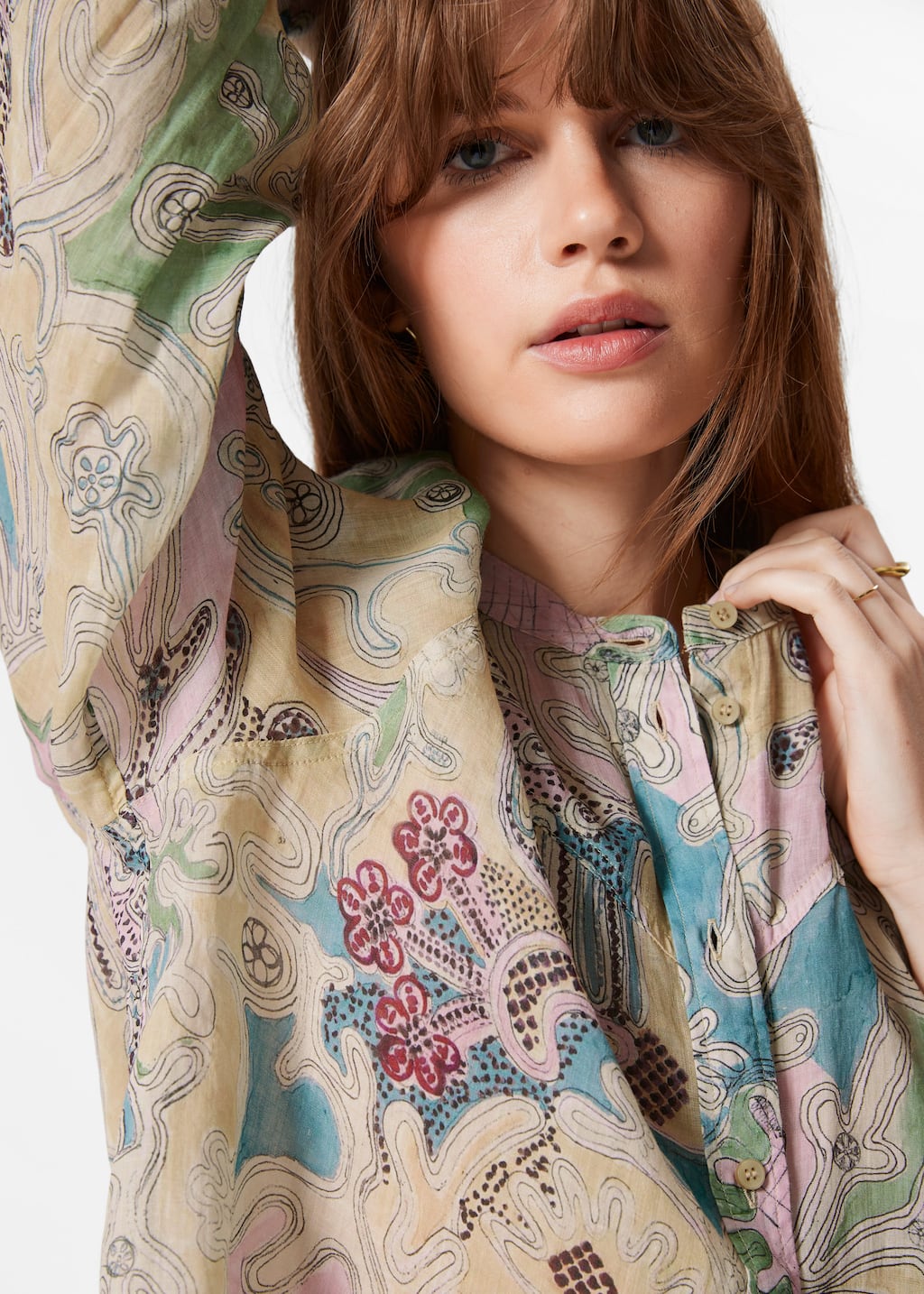 Puff-Sleeve Blouse - Pink floral-appliqué - Lookbook