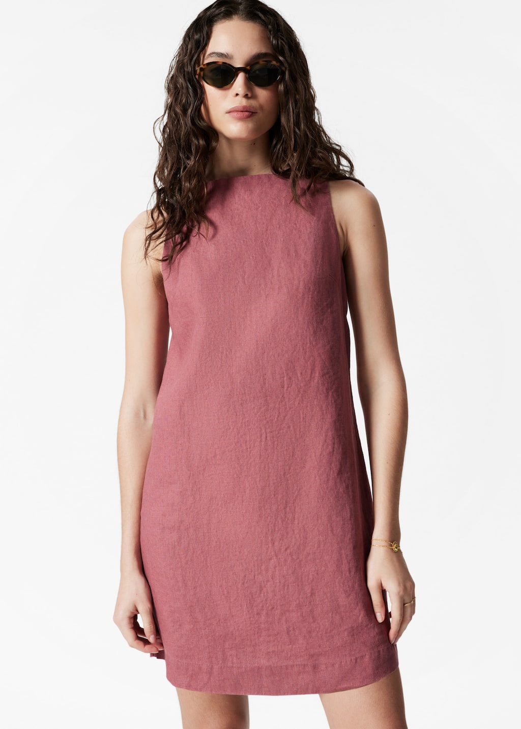 Linen Mini Dress - White - Lookbook